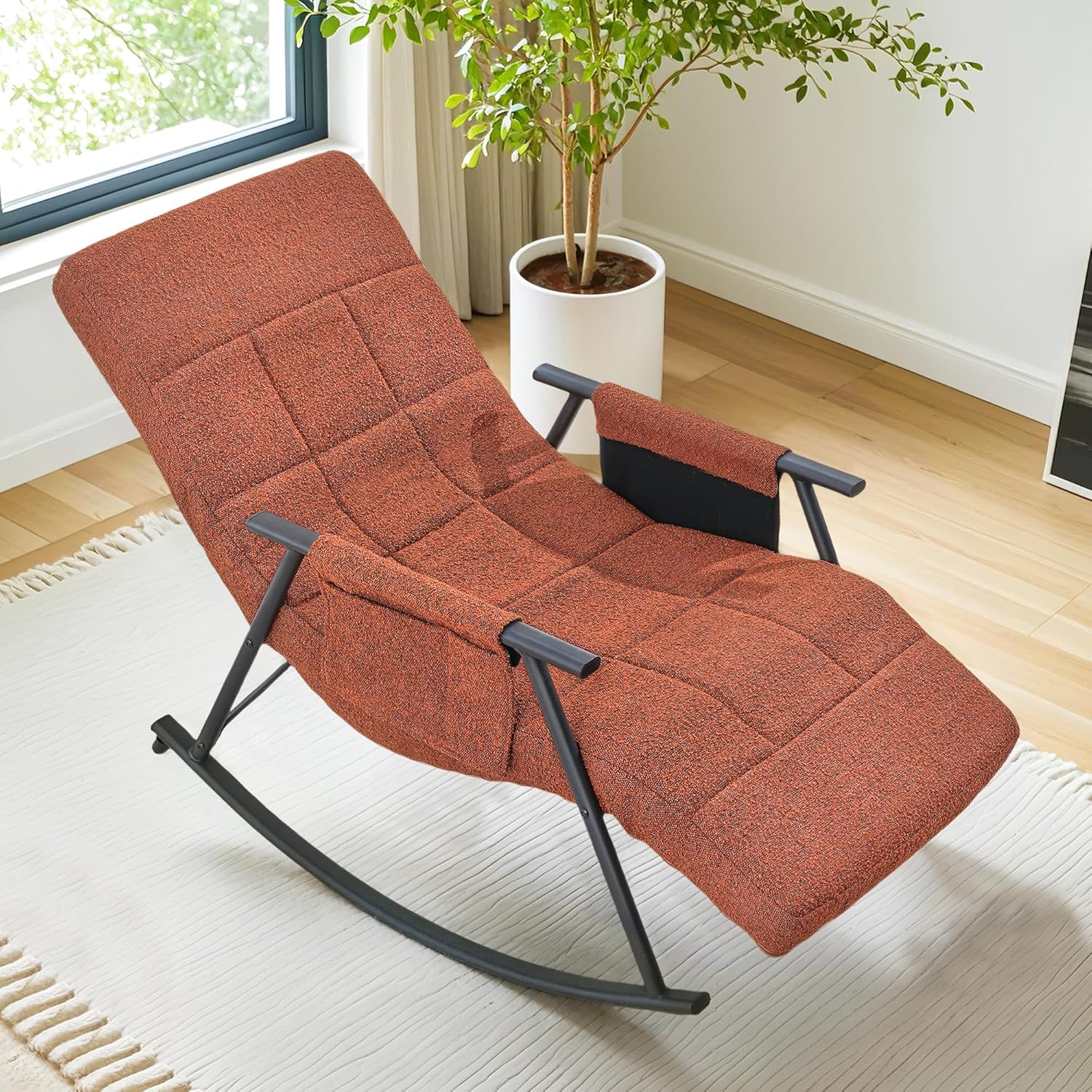 VECELO High Back Nursery Rocking Chair with Foot Rest, Teddy Upholstered Reclining Glider Rocker - VECELO