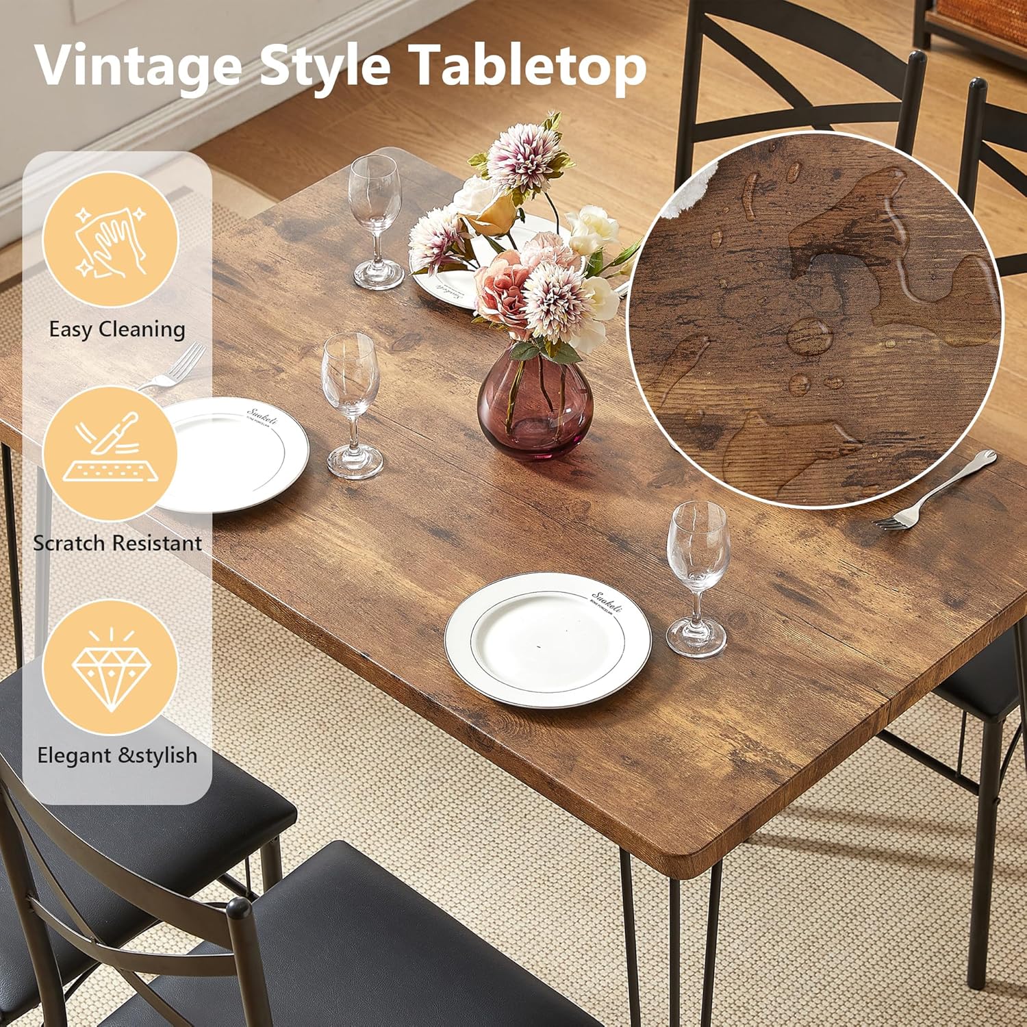 VECELO 5-Piece Modern Rectangular Dining Table Set - VECELO