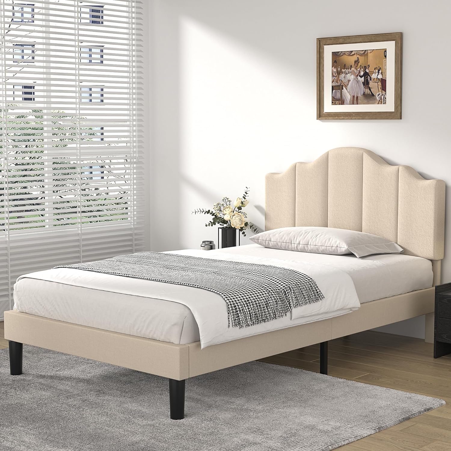 VECELO Upholstered Platform Bed,Mattress Foundation with Headboard - VECELO