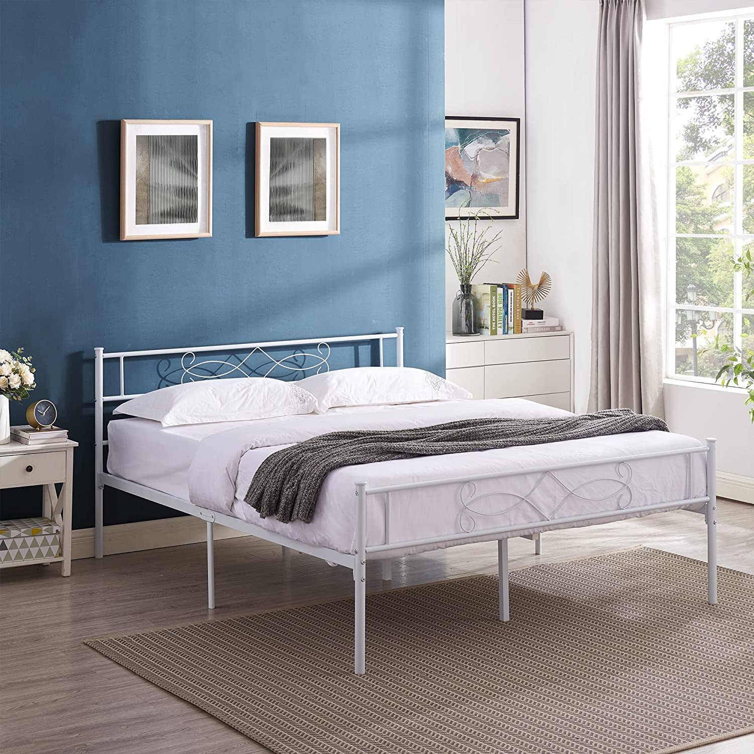 VECELO Metal Platform Bed Frame with Headboard & Footboard Premium Steel Slat Support Noise-Free - VECELO