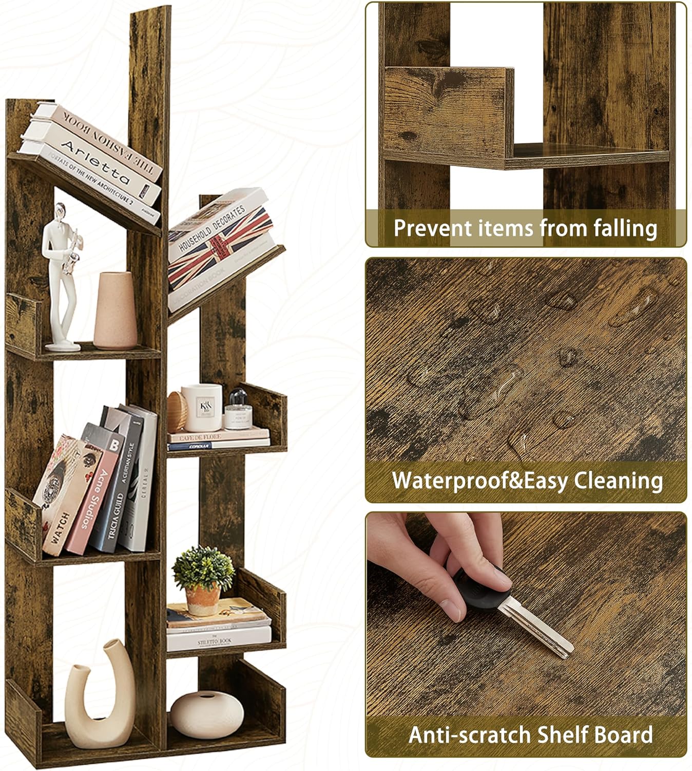 VECELO Tree Bookshelf,8 Shelf Storages Bookcase - VECELO