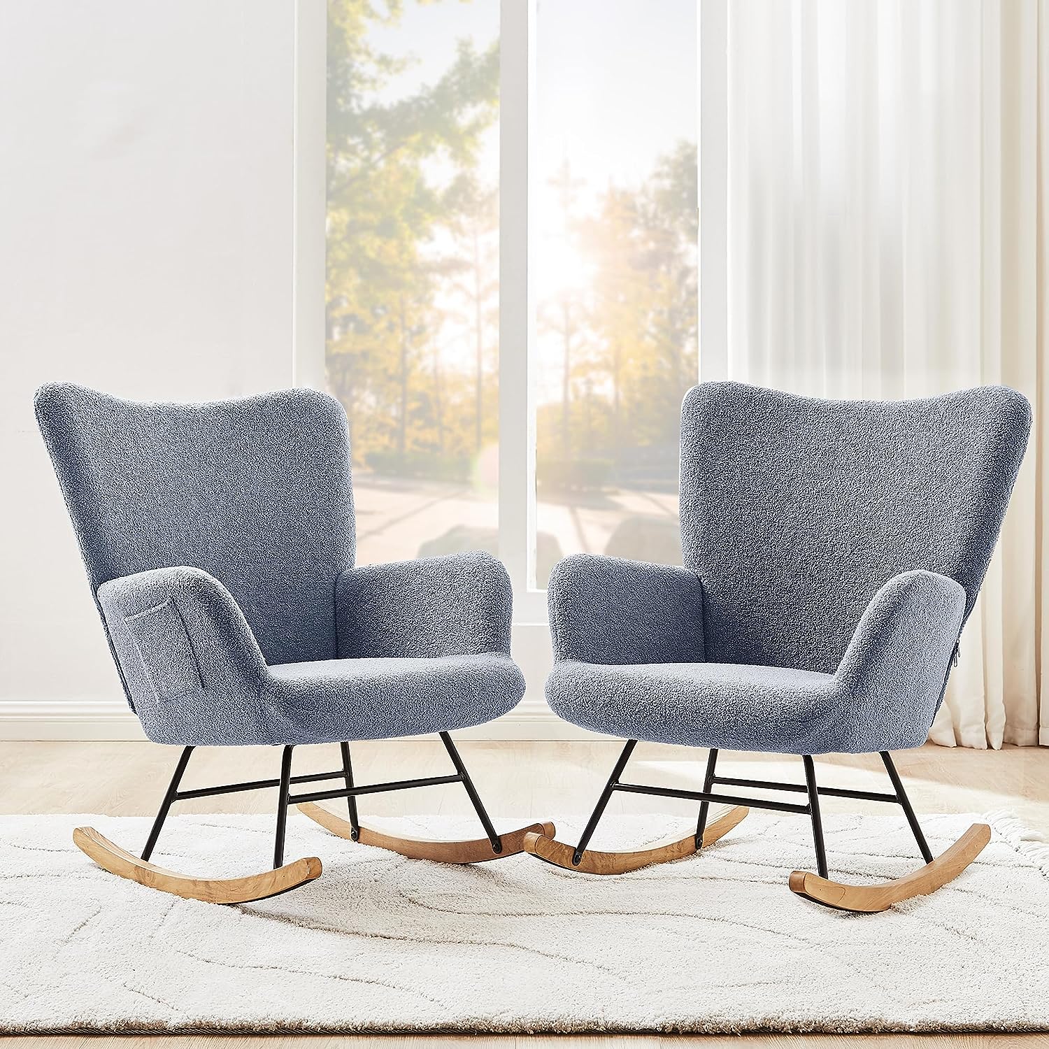 VECELO Rocking Chair, Modern Upholstered Teddy Fabric Nursery Glider - VECELO