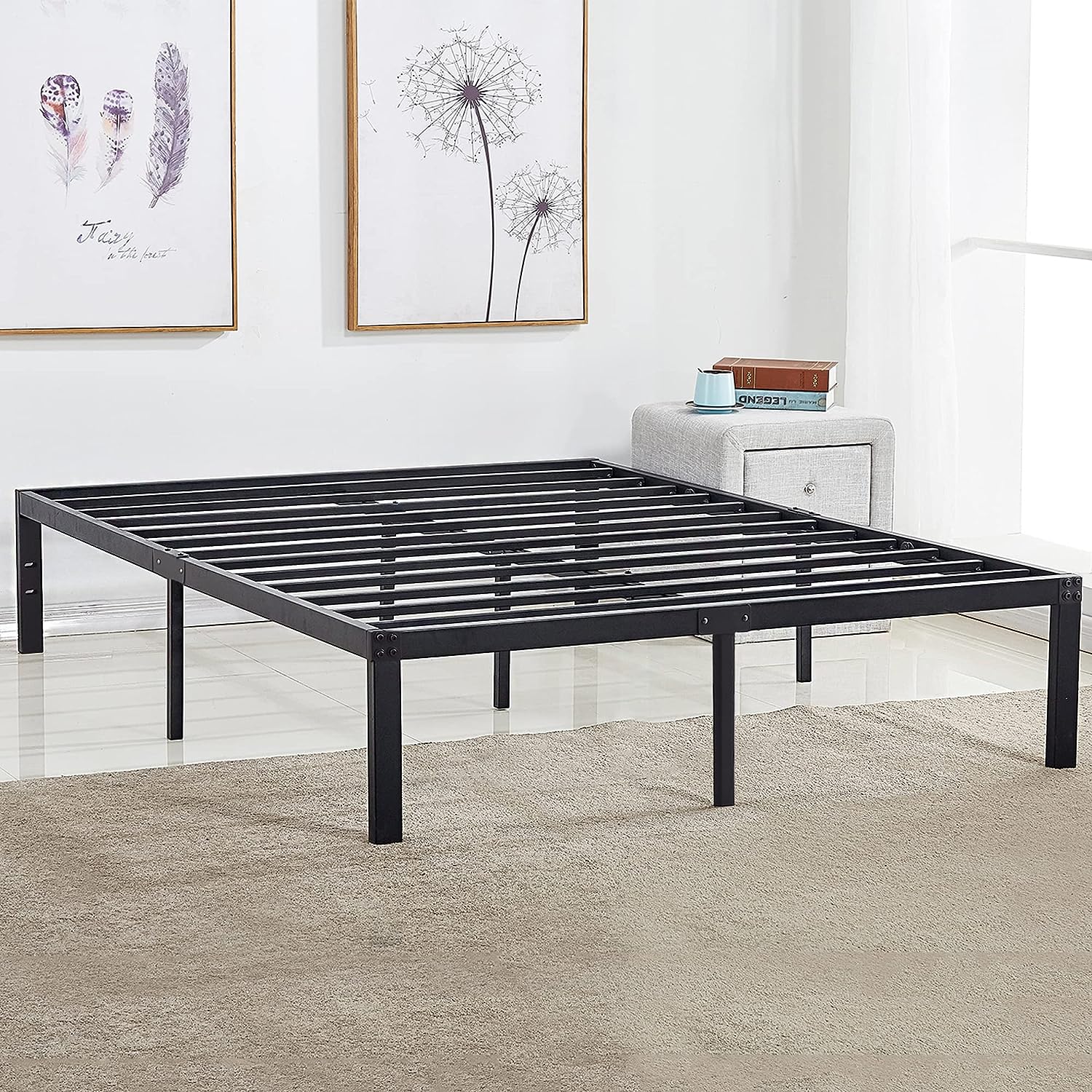 VECELO Metal Platform Bed Frame Heavy Duty Steel Slat, No Box Spring Needed - VECELO