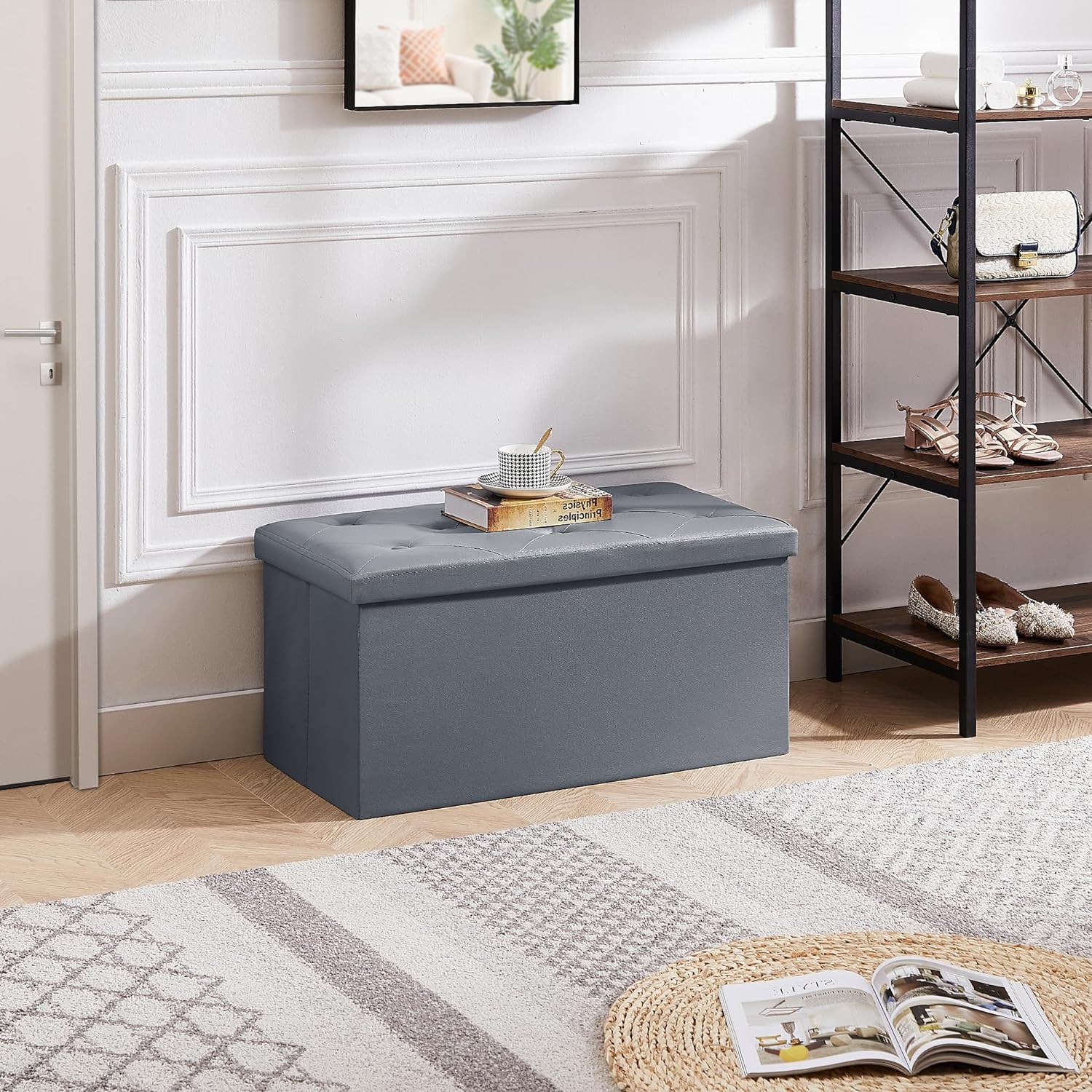 VECELO Storage Ottoman Bench End of Bed 43'' Footstool Footrest Stool Shoestool - VECELO