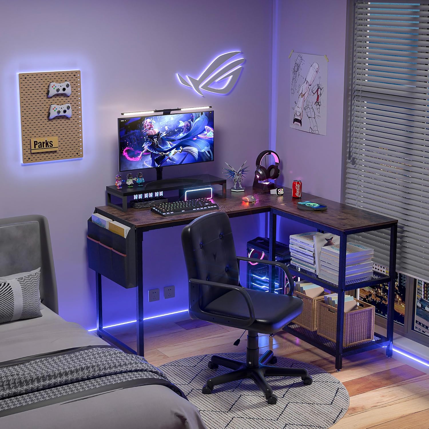 VECELO L Shaped Computer Desk with Storage Shelves & Bag - VECELO