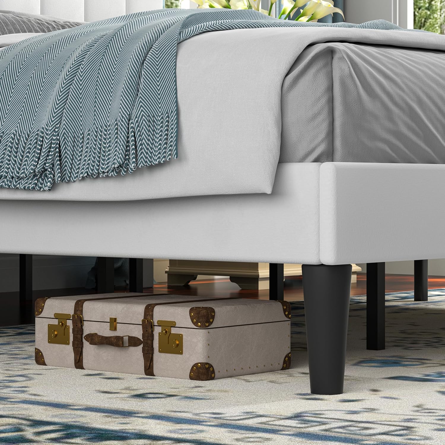 VECELO Upholstered Platform bedframe with Adjustable Headboard - VECELO