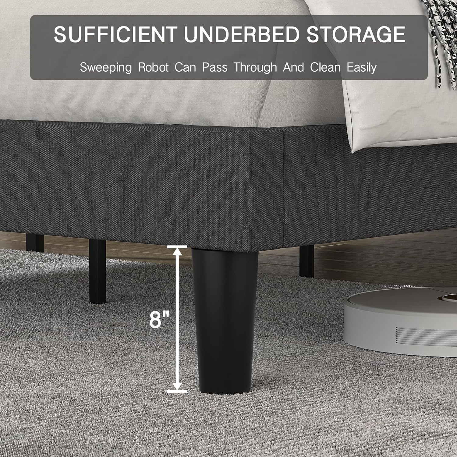 VECELO Upholstered Platform Bed,Mattress Foundation with Headboard - VECELO