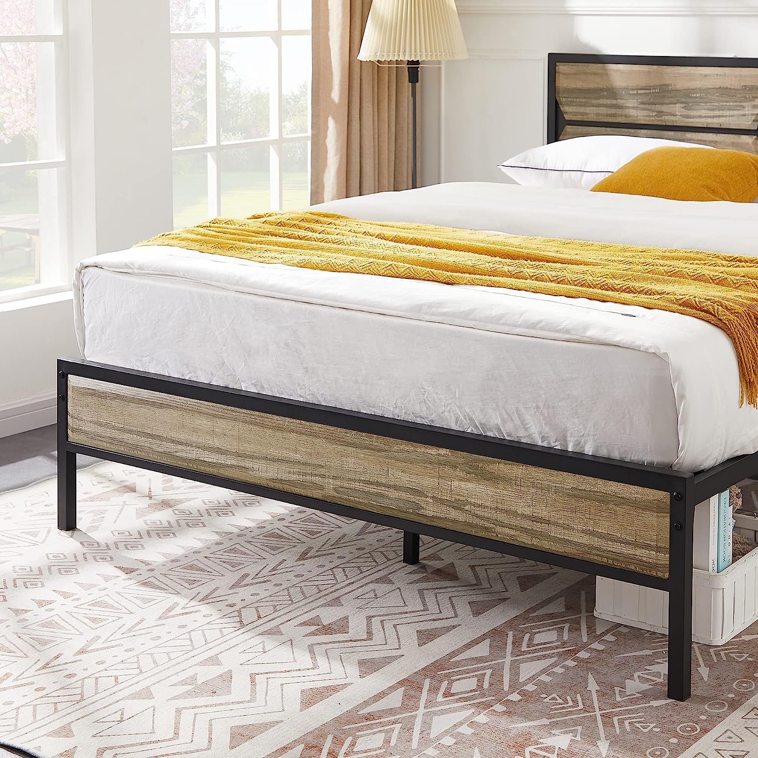 VECELO Metal Bed Frame Platform with Wooden Headboard&Footboard Mattress Foundation - VECELO