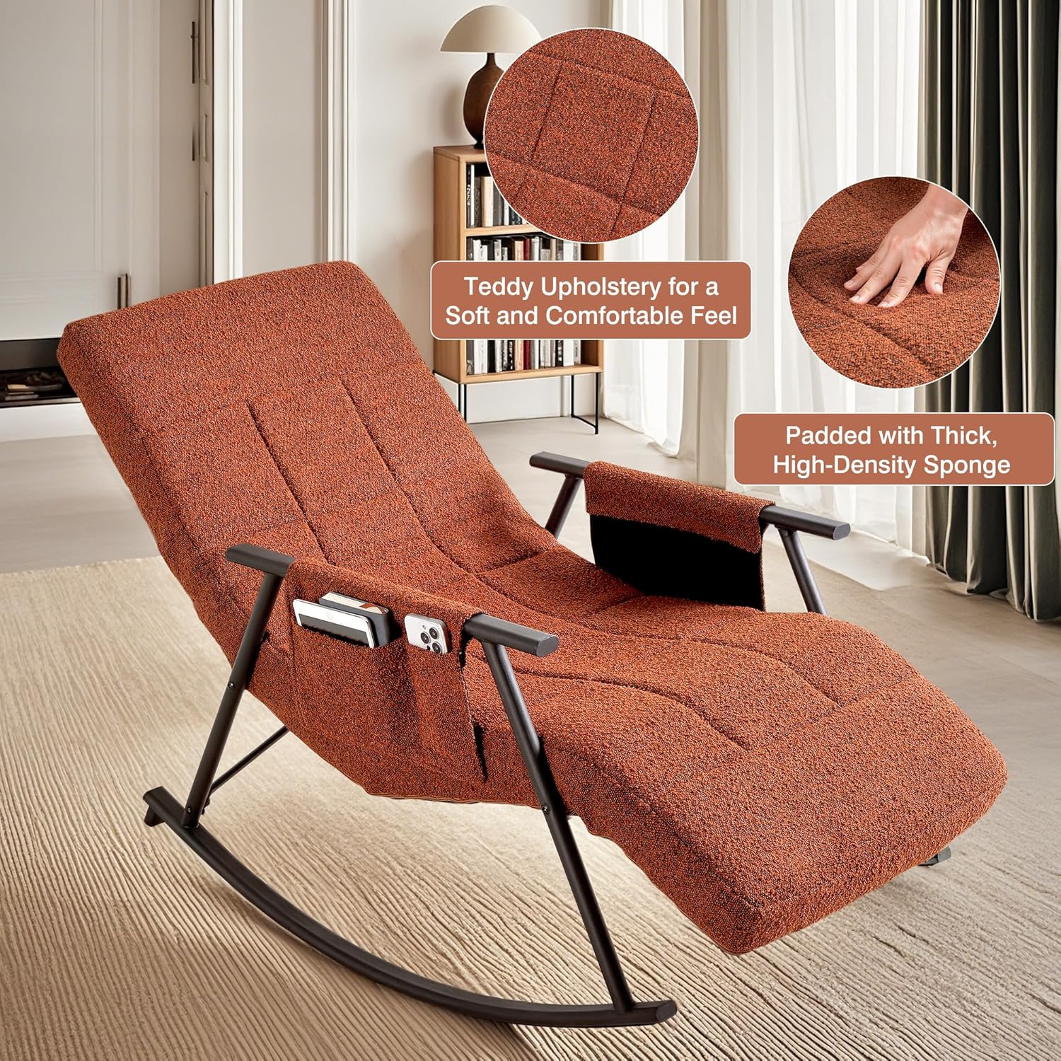 VECELO High Back Nursery Rocking Chair with Foot Rest, Teddy Upholstered Reclining Glider Rocker - VECELO