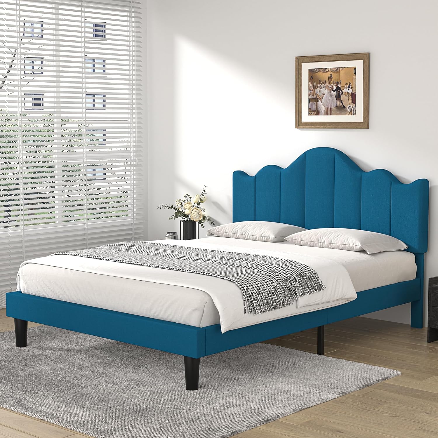 VECELO Upholstered Platform Bed,Mattress Foundation with Headboard - VECELO