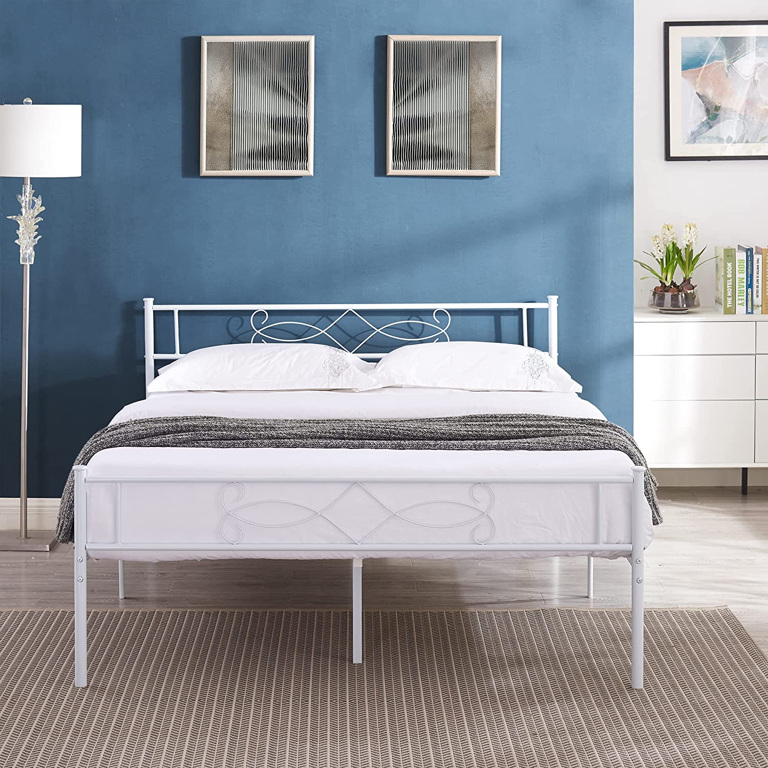 VECELO Metal Platform Bed Frame with Headboard & Footboard Premium Steel Slat Support Noise-Free - VECELO