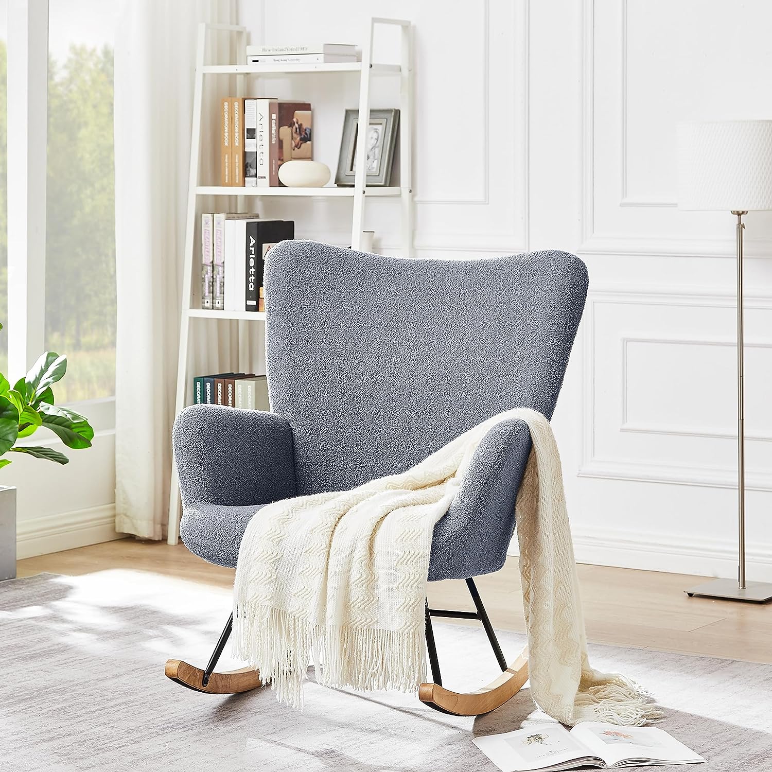 VECELO Rocking Chair, Modern Upholstered Teddy Fabric Nursery Glider - VECELO