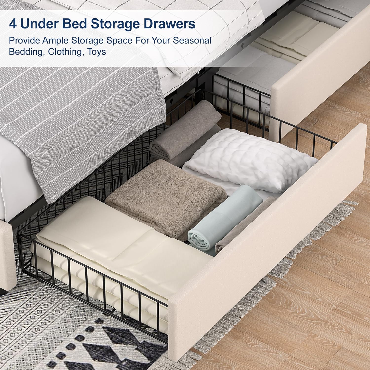 VECELO Upholstered Platform Bed Frame with Type-C & USB Charging Stations - VECELO