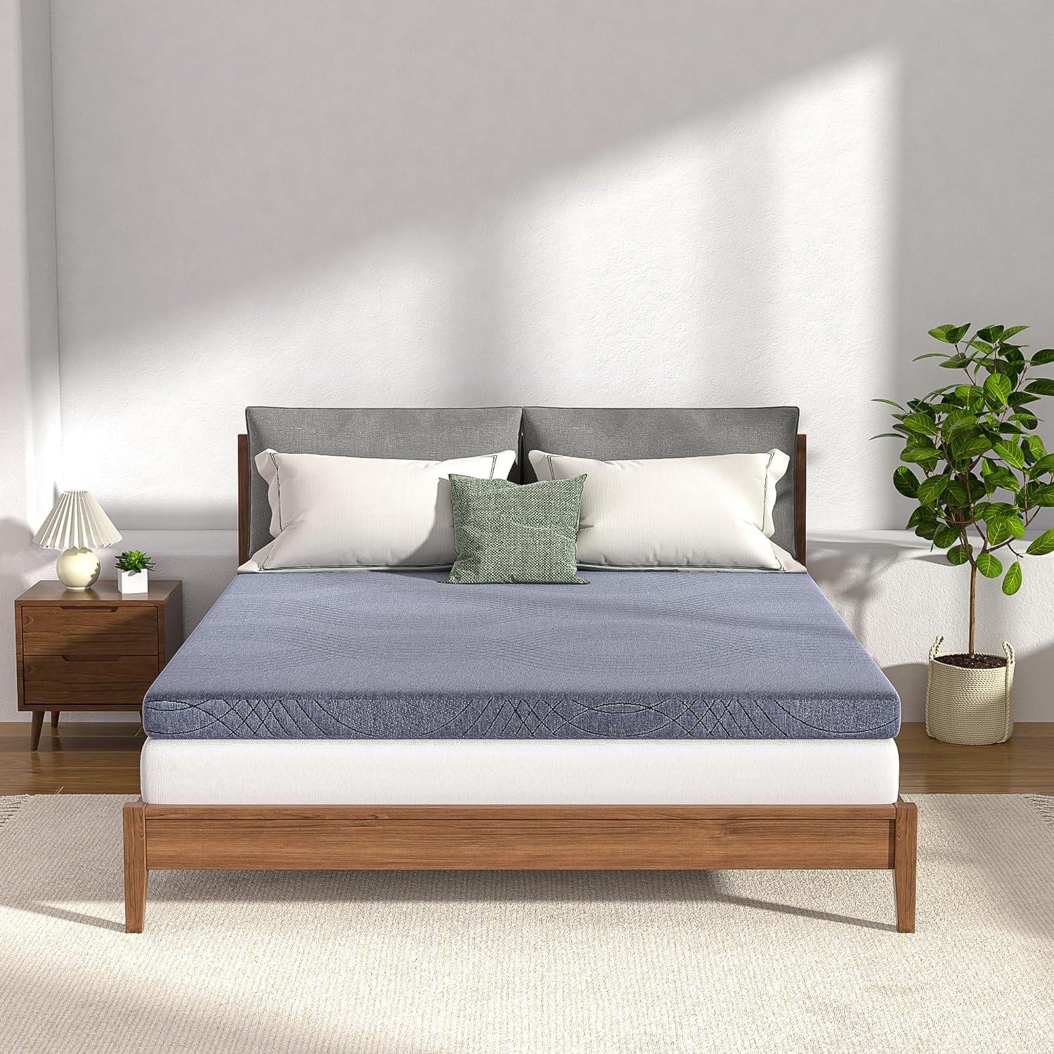 VECELO Gel Infused Memory Foam Mattress Topper Twin/Full/Queen/King Size, 2 Inch and 4 Inch Fresh Cooling Mattress Pad with Washable Cover - VECELO
