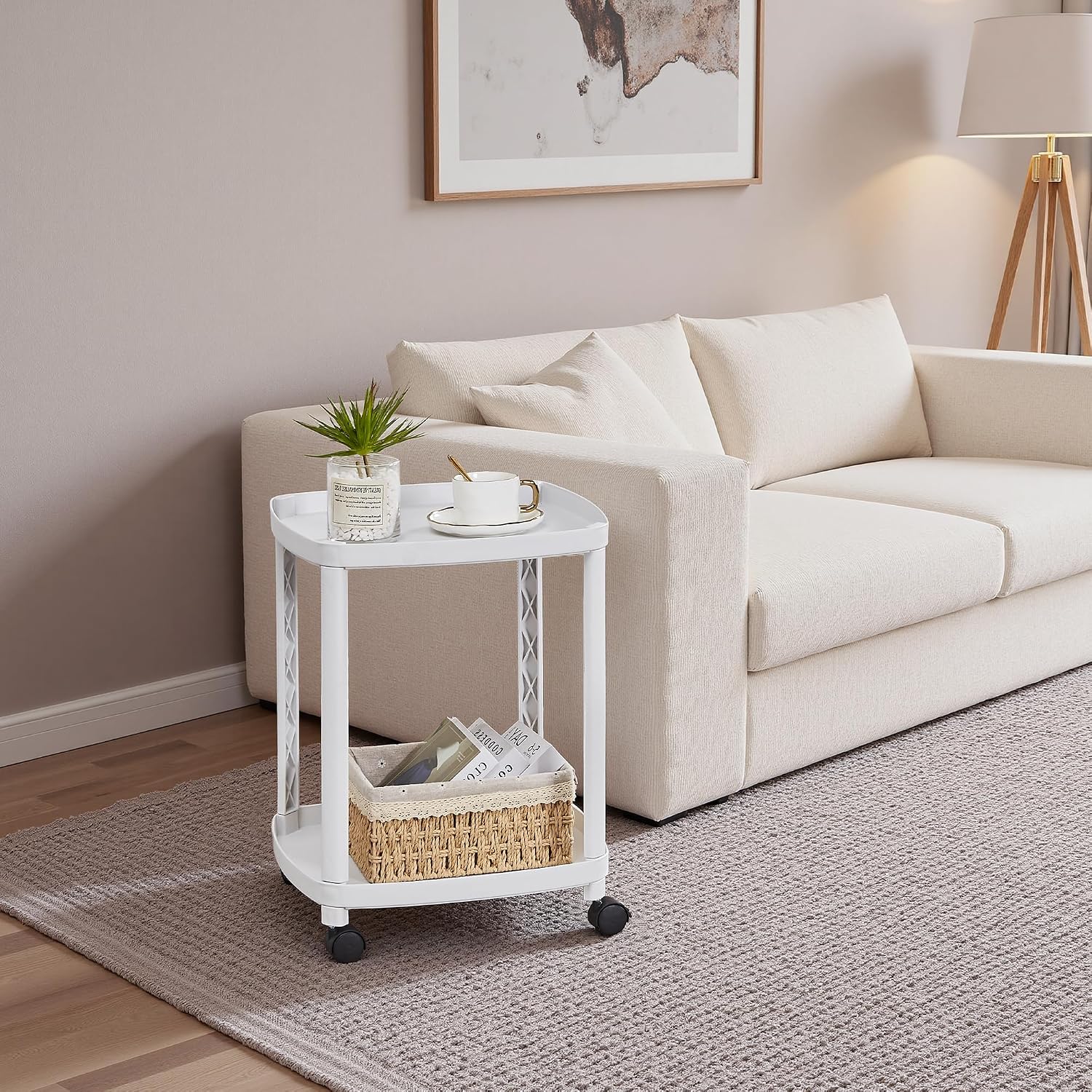 VECELO Rolling End Side Table with Lockable Wheels