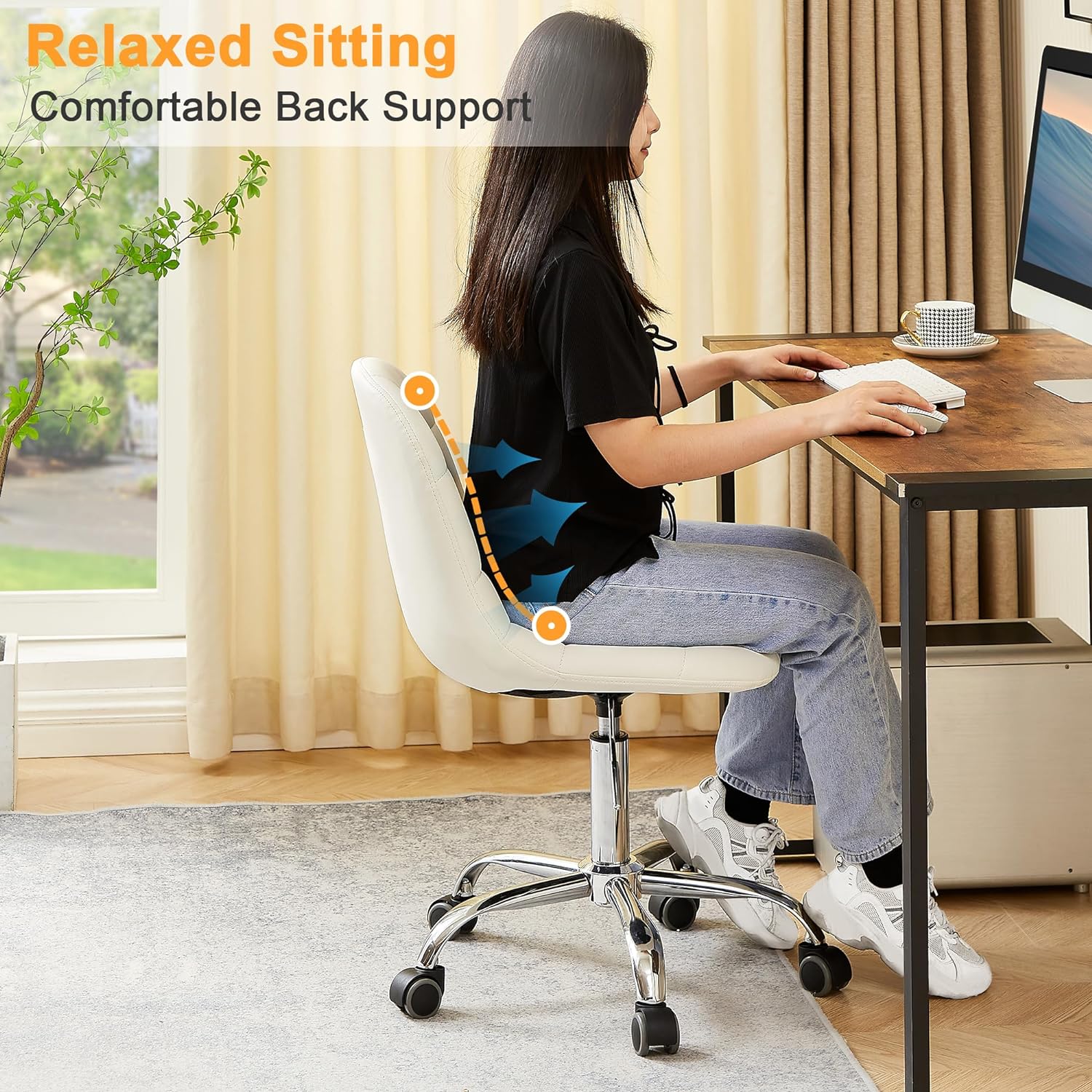 VECELO Modern Armless Home Office Desk Chair - VECELO