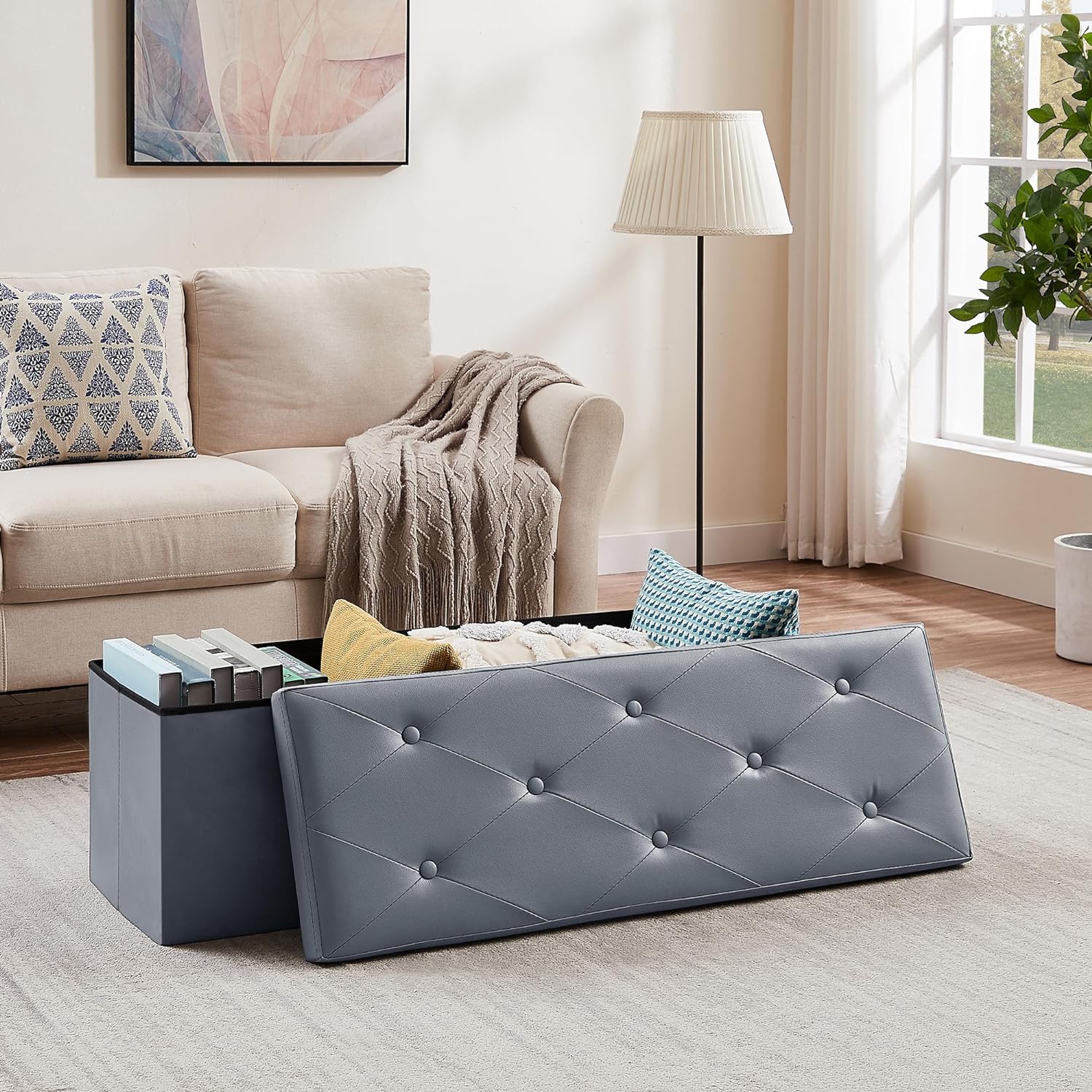 VECELO Storage Ottoman Bench End of Bed 43'' Footstool Footrest Stool Shoestool - VECELO