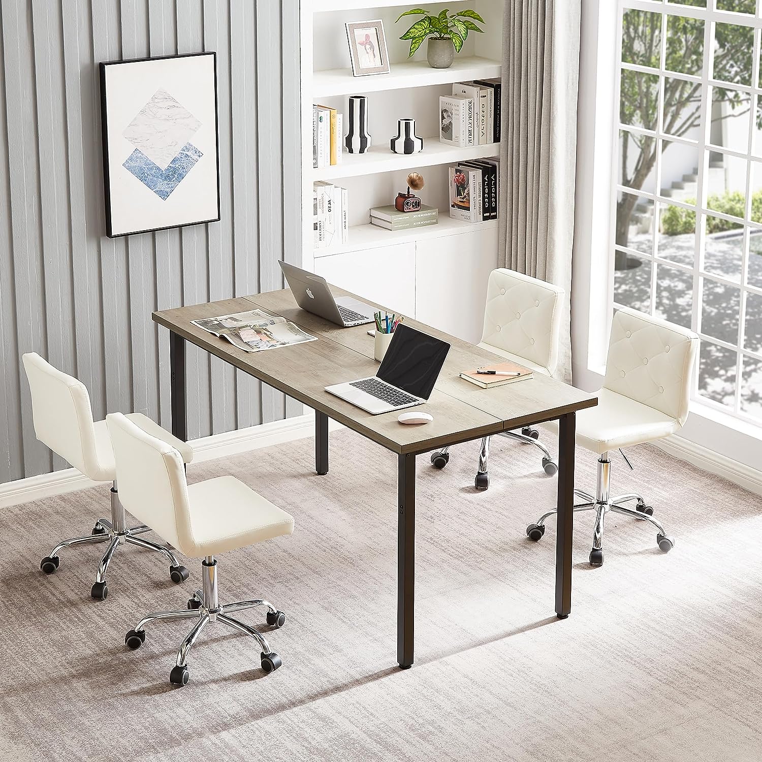 VECELO PU Leather Mid-Back Armless Desk Chair Adjustable Height 360° Rolling Swivel - VECELO