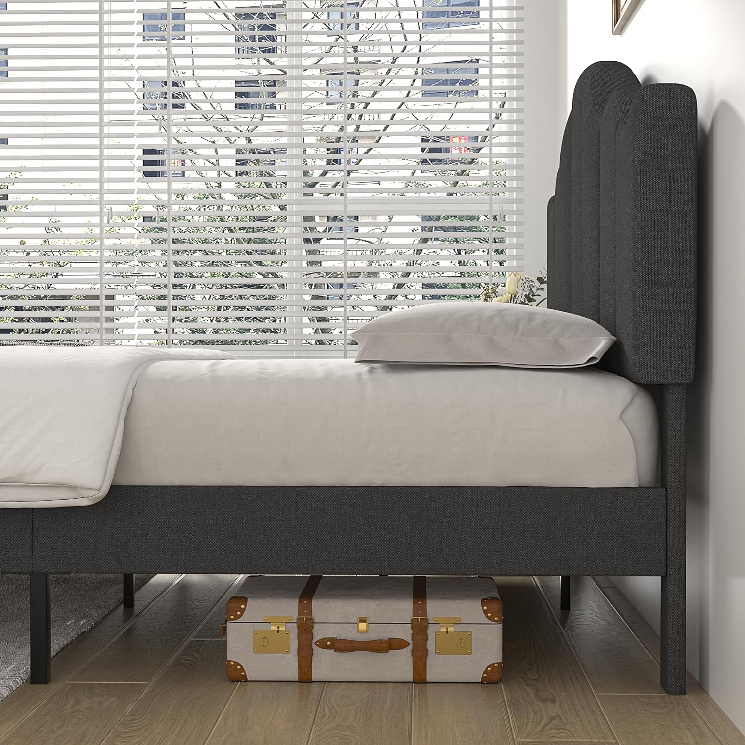 VECELO Upholstered Platform Bed,Mattress Foundation with Headboard - VECELO