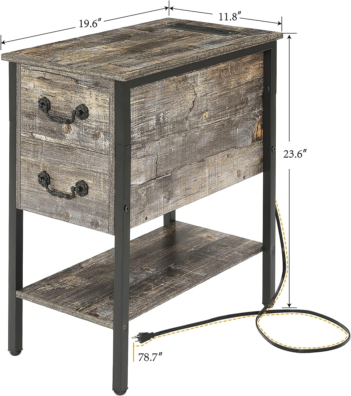 VECELO End Tables,Narrow Nightstands with Charging Station & USB Ports &Drawers - VECELO