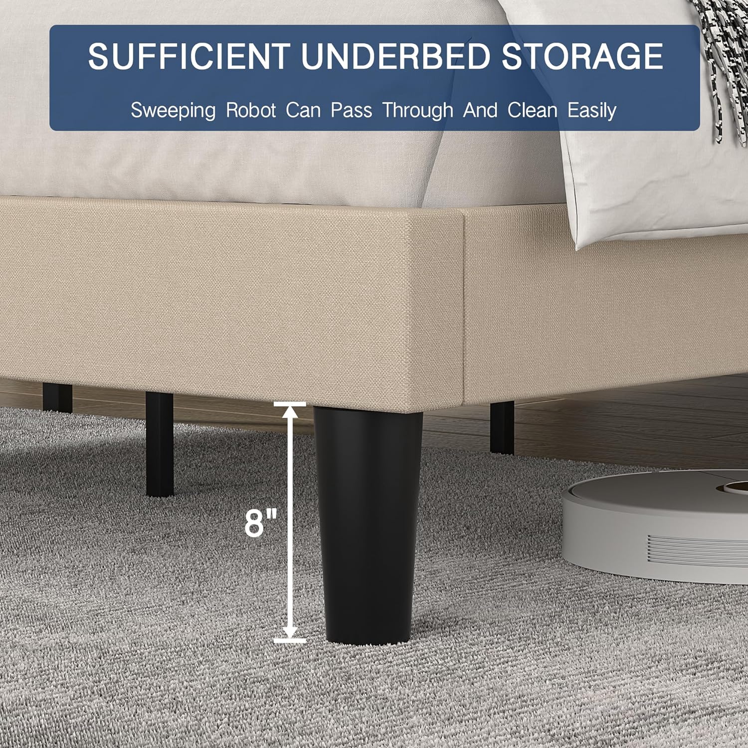 VECELO Upholstered Platform Bed,Mattress Foundation with Headboard - VECELO