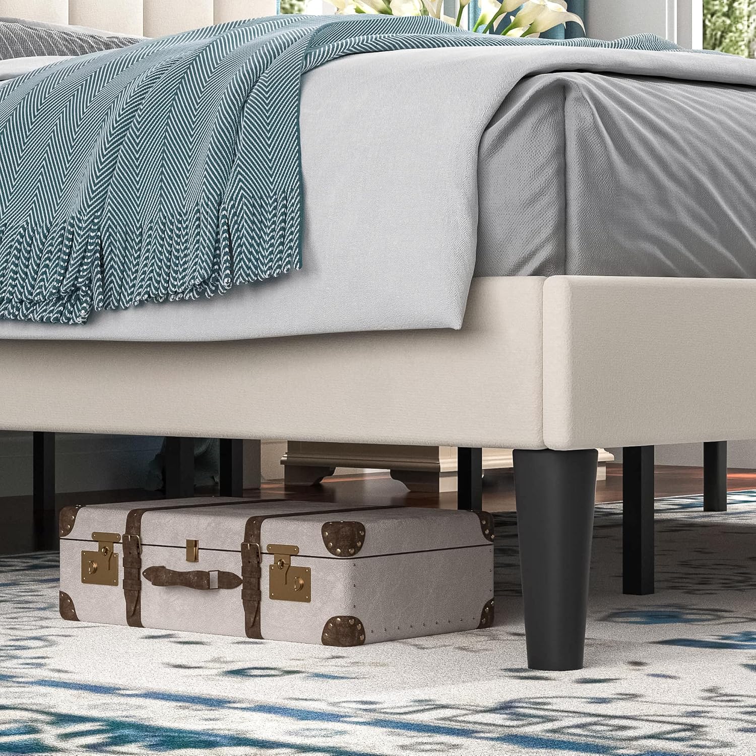 VECELO Upholstered Platform bedframe with Adjustable Headboard - VECELO