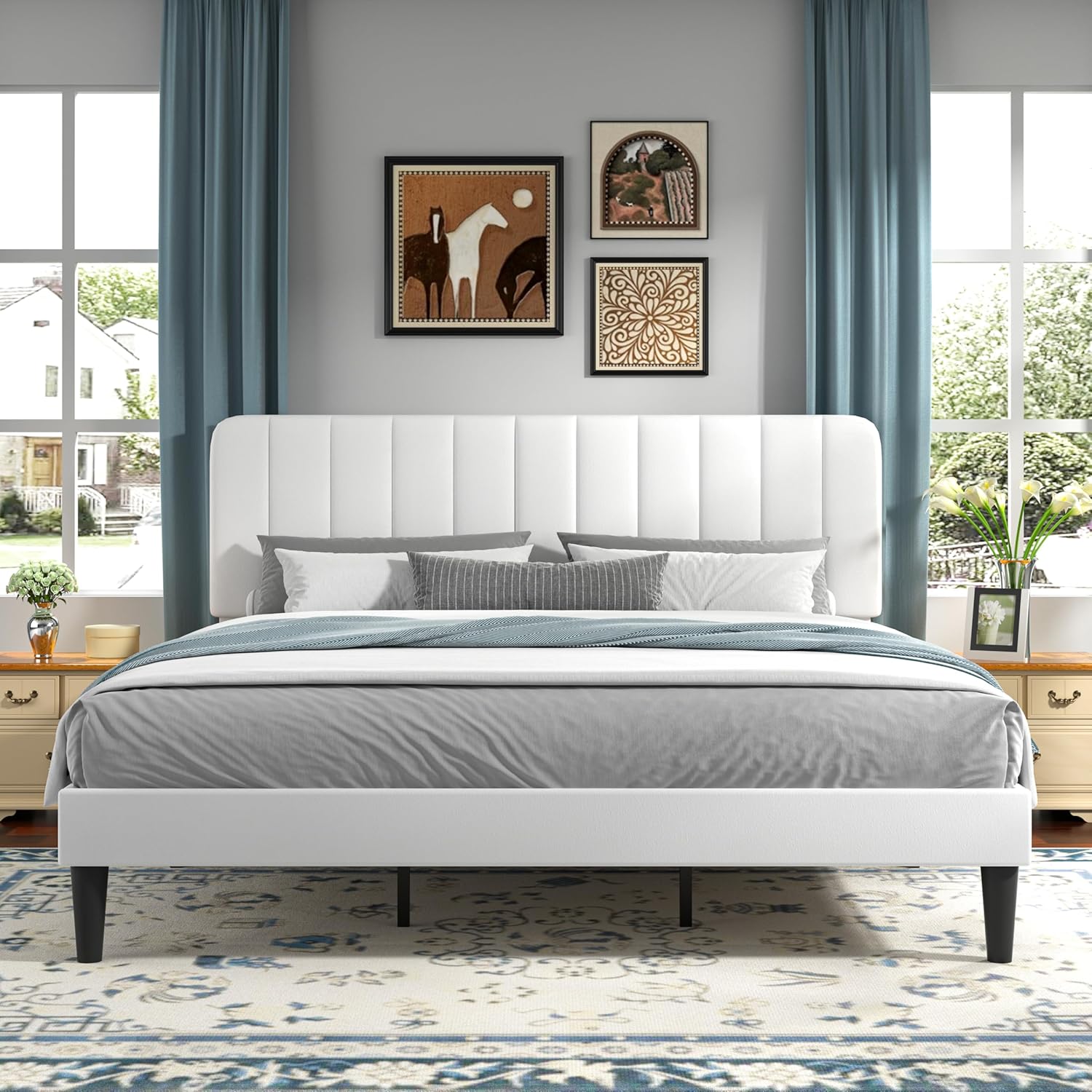 VECELO Upholstered Platform bedframe with Adjustable Headboard - VECELO