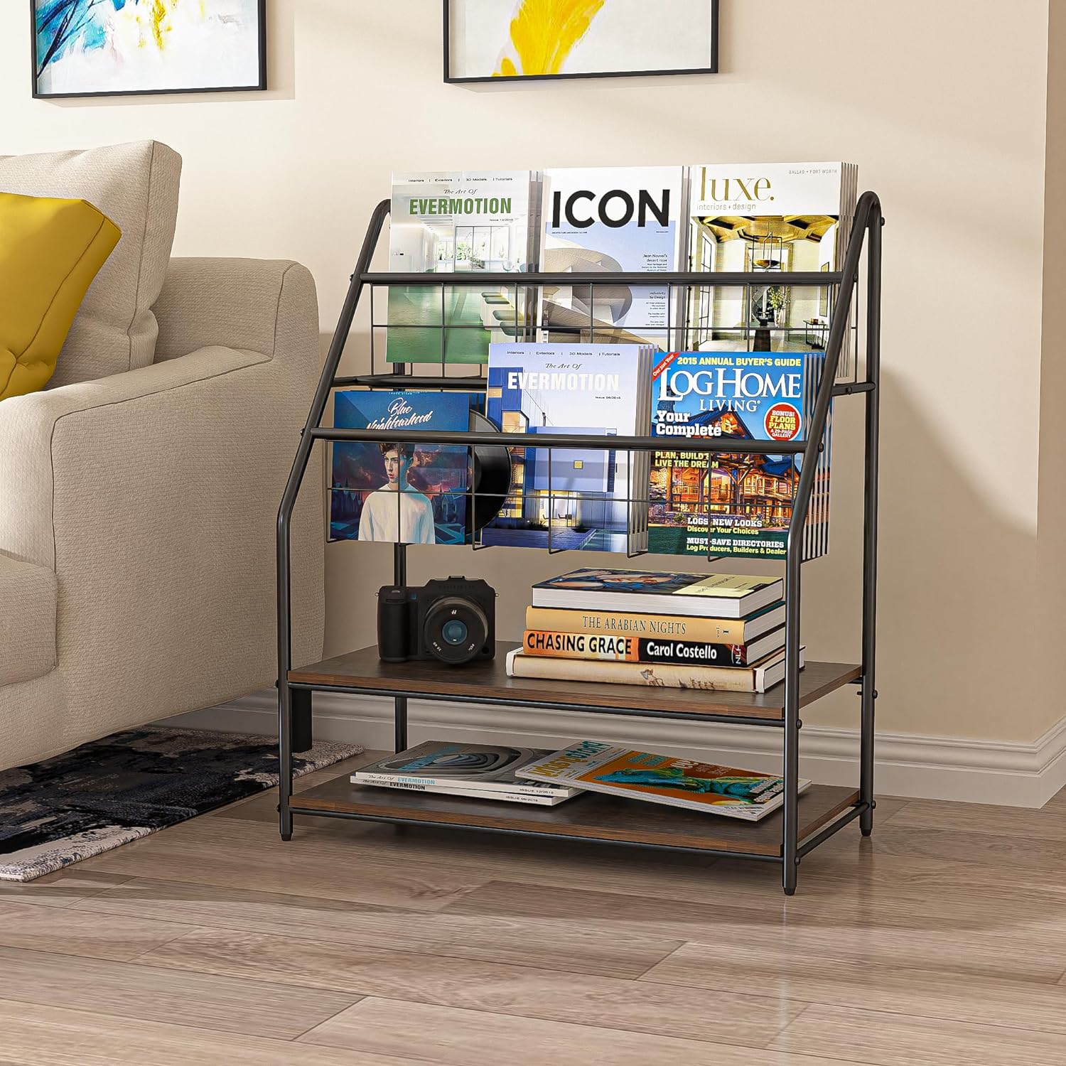 VECELO Newspaper Magazine Holders,2-Tier Metal Racks Brochure Display Stand - VECELO