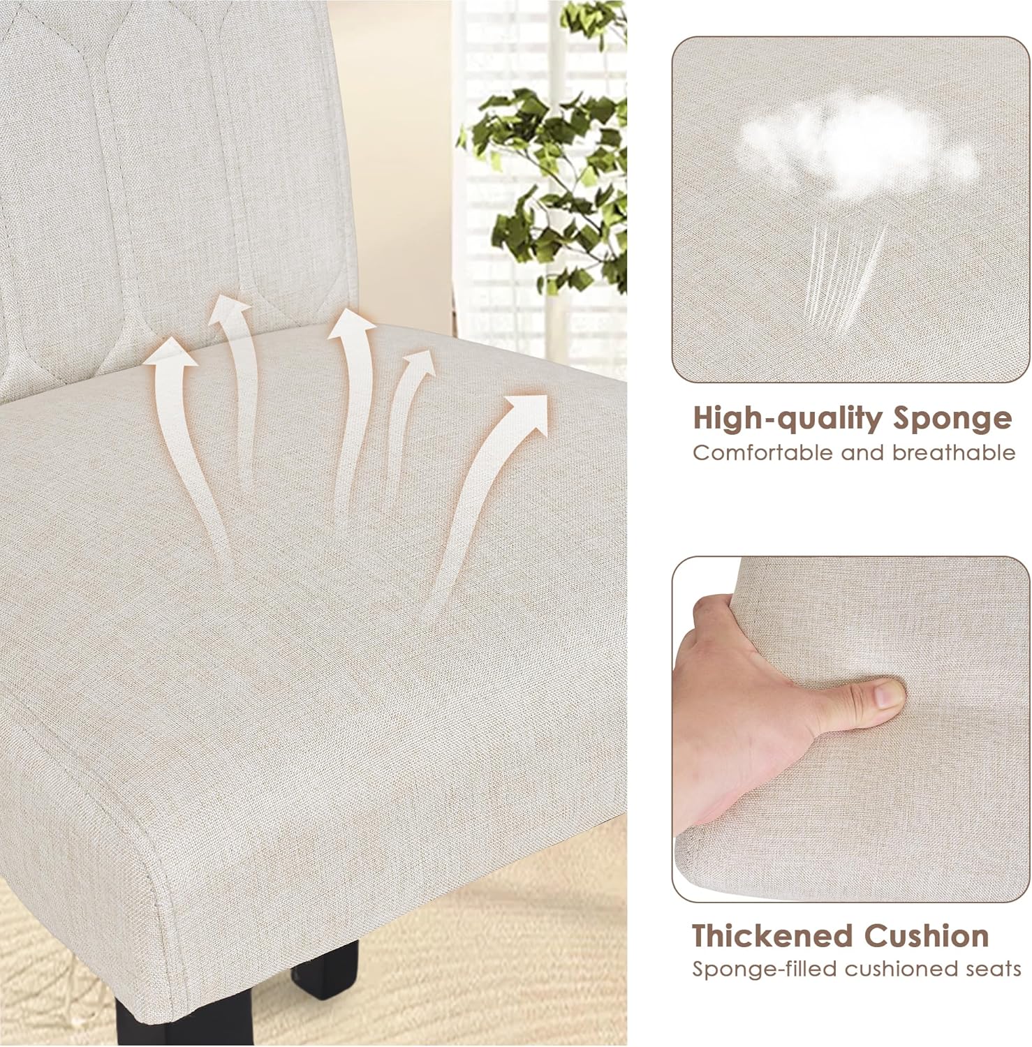 VECELO Upholstered Dining Chairs Set of 2 - VECELO