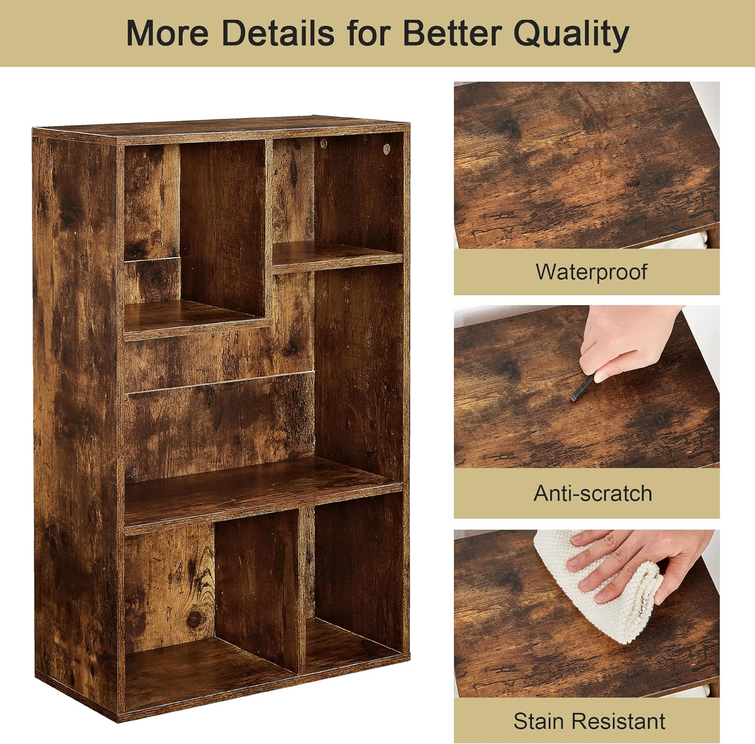 VECELO Modern 3-Tier Small Bookcase, 4 Cube/5 Cube Bookshelf/Storage Organizer - VECELO