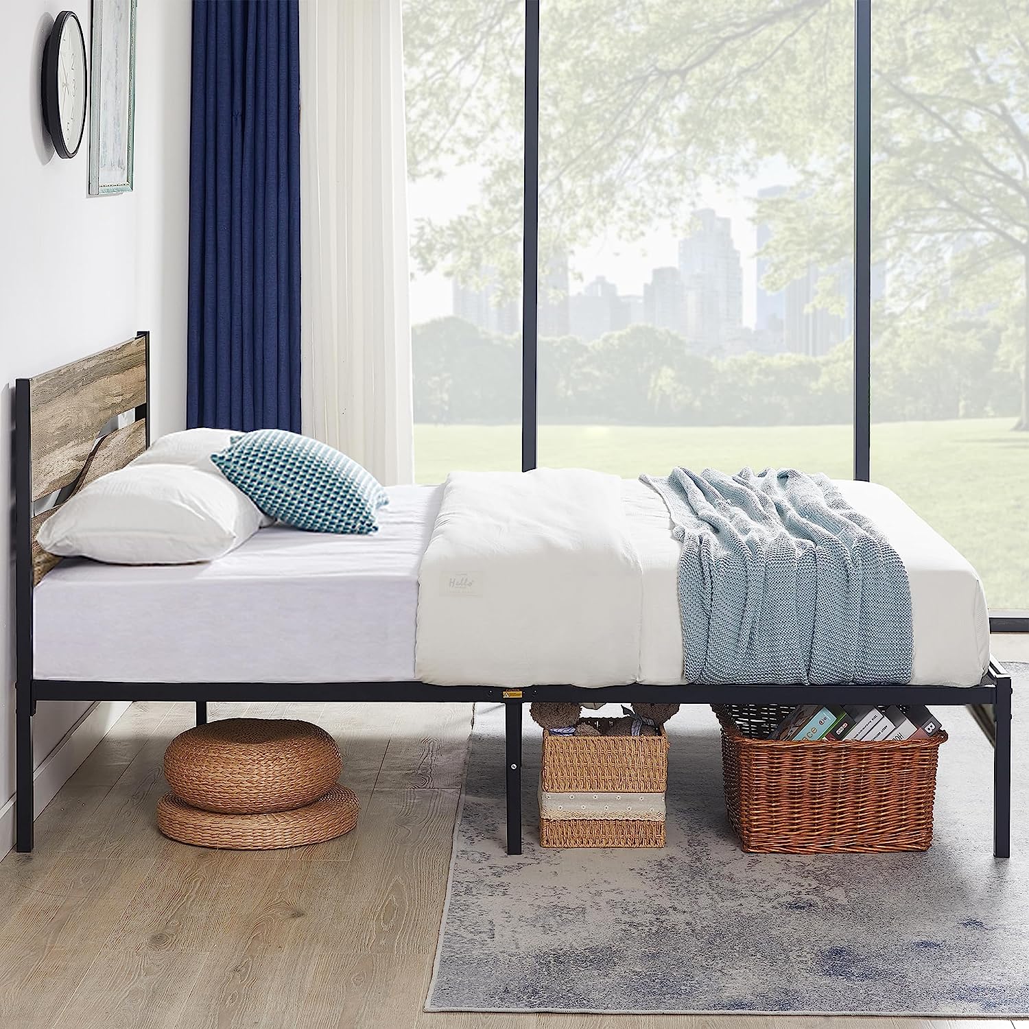 VECELO Platform Bed Frame/Mattress Foundation with Rustic Vintage Wood Headboard - VECELO
