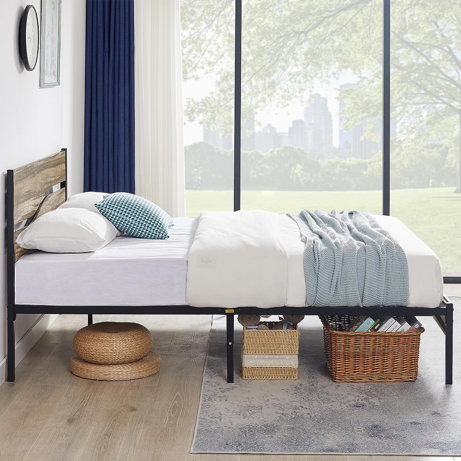 VECELO Platform Bed Frame/Mattress Foundation with Rustic Vintage Wood Headboard - VECELO