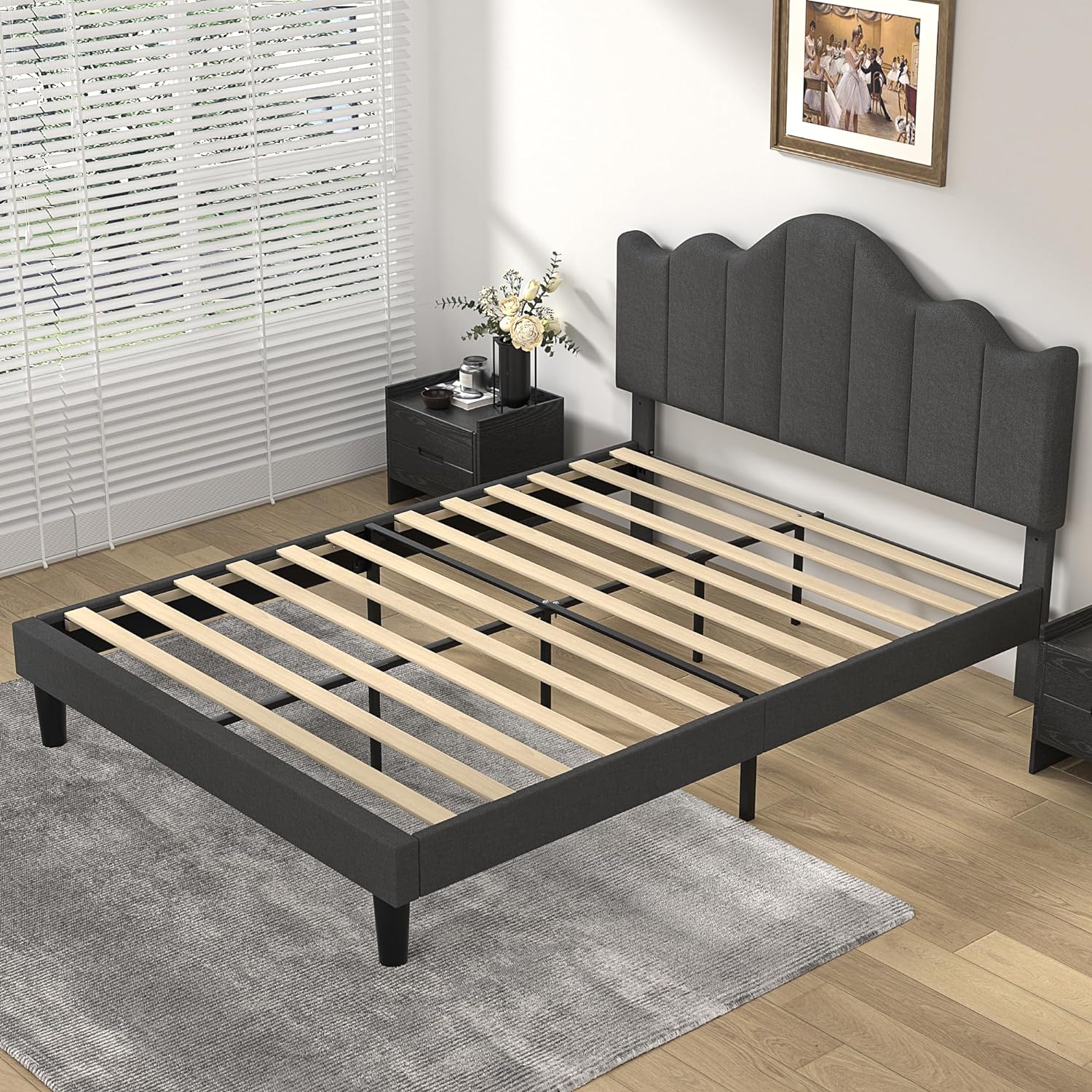 VECELO Upholstered Platform Bed,Mattress Foundation with Headboard - VECELO