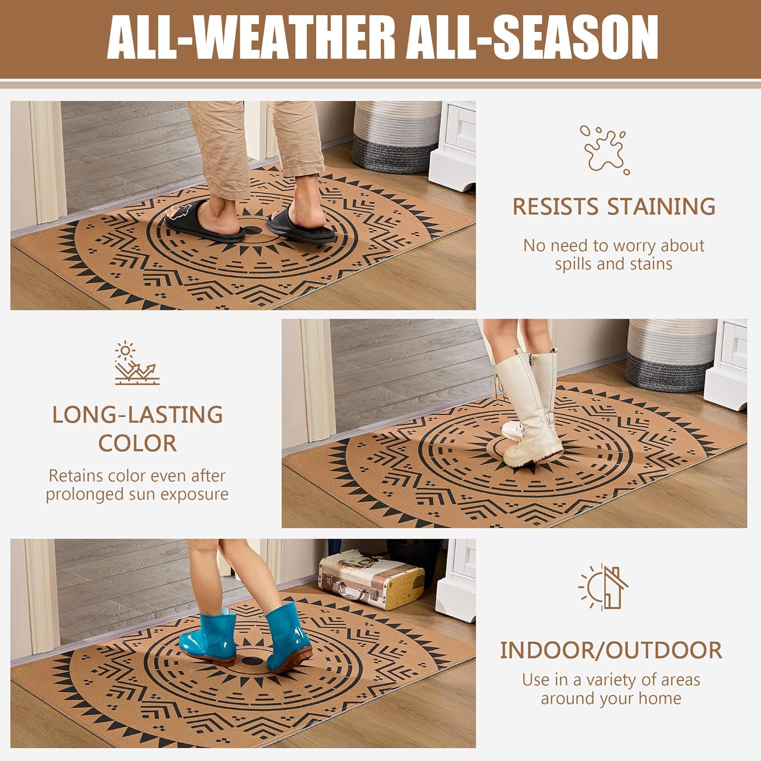 VECELO Front Door Mat Indoor Welcome Mat Outdoor, Absorbent Muddy Kitchen Rugs - VECELO