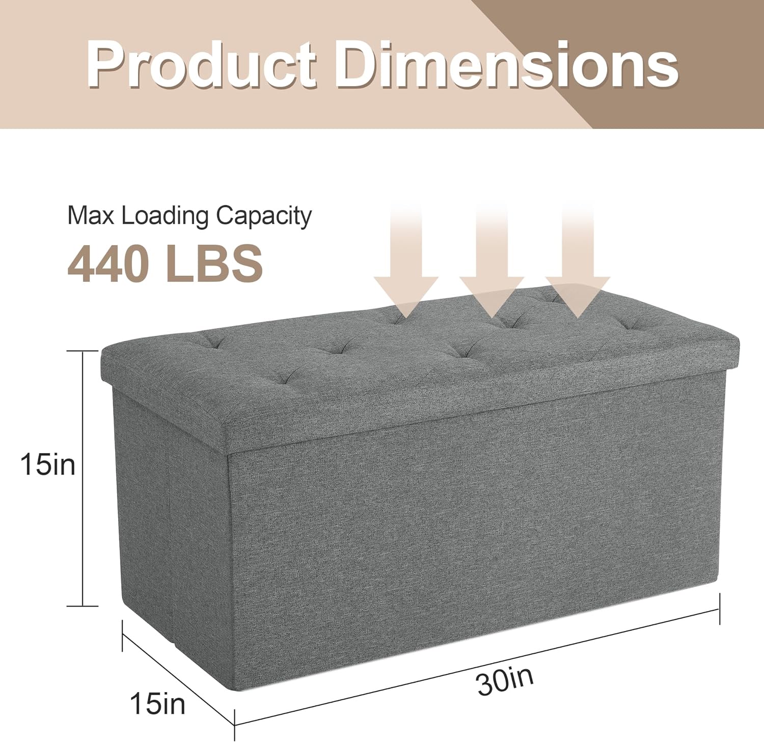 VECELO Folding Storage Ottoman Bench, Storage Chest, Linen Fabric - VECELO