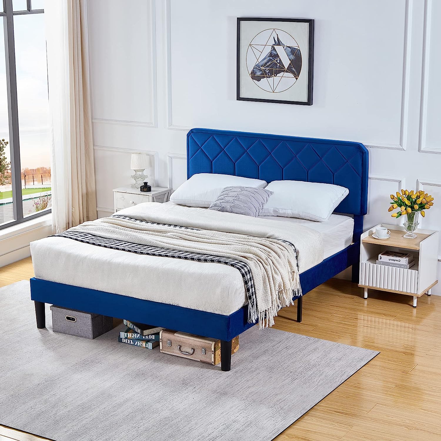 VECELO Premium Leather Upholstered Platform Bed Frame - VECELO