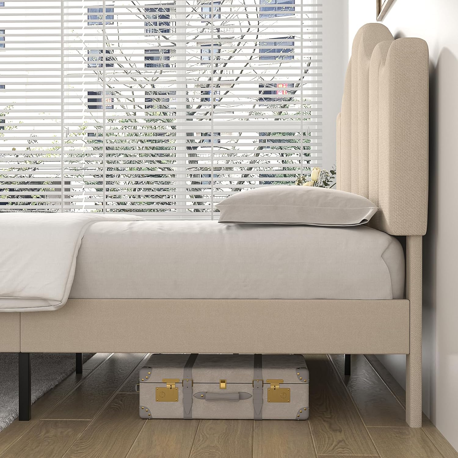 VECELO Upholstered Platform Bed,Mattress Foundation with Headboard - VECELO