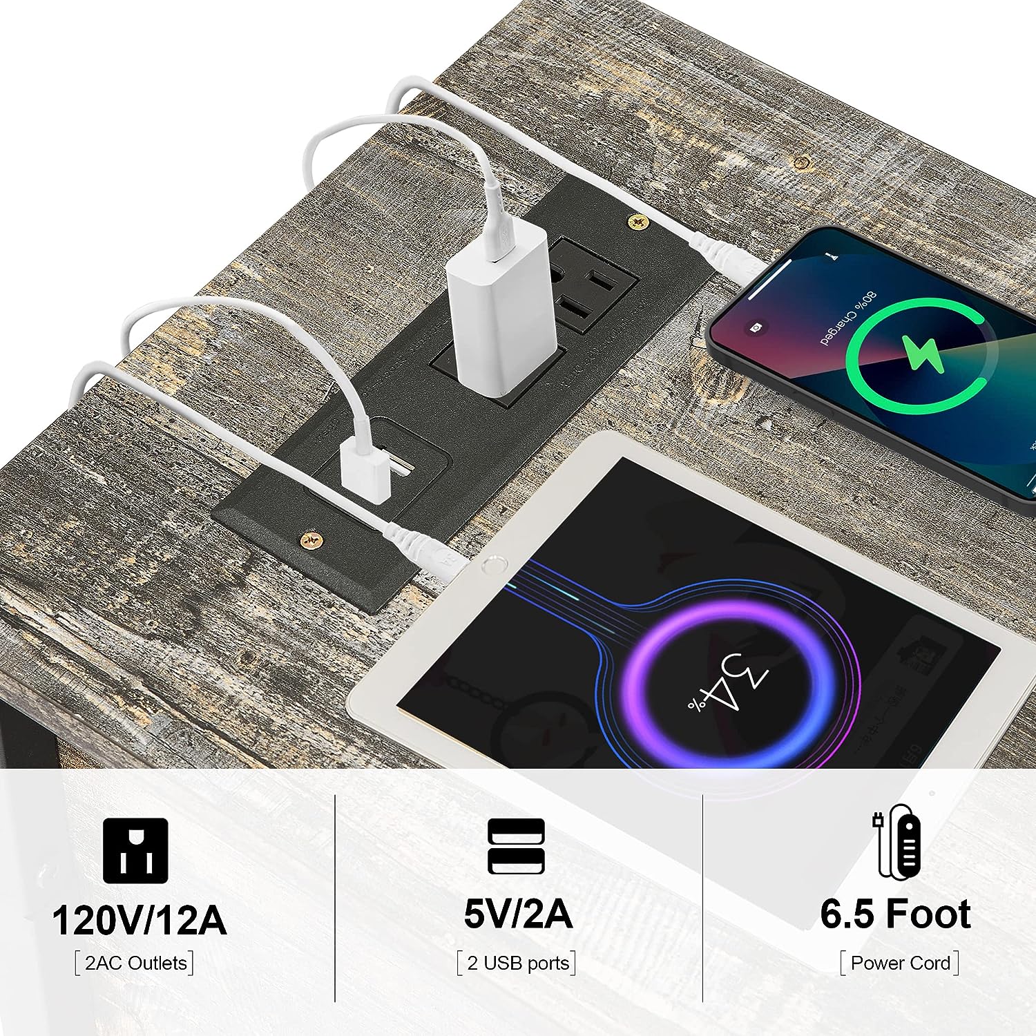 VECELO End Tables,Narrow Nightstands with Charging Station & USB Ports &Drawers - VECELO