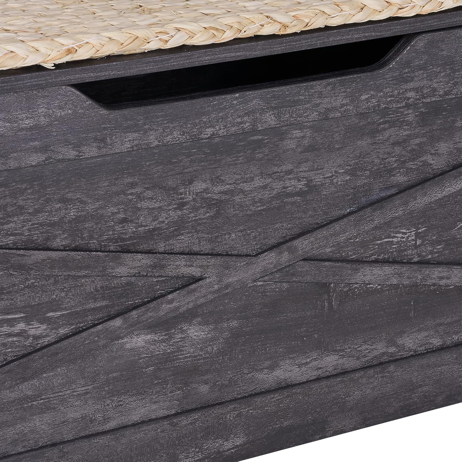 VECELO Storage Bench,43.3in Wooden Chest for Storage with Safety Hinges Wicker-Kont Mats - VECELO