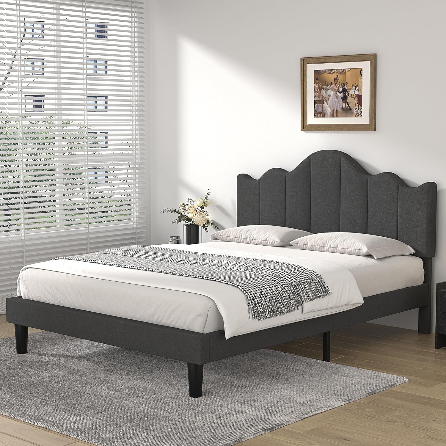 VECELO Upholstered Platform Bed,Mattress Foundation with Headboard - VECELO