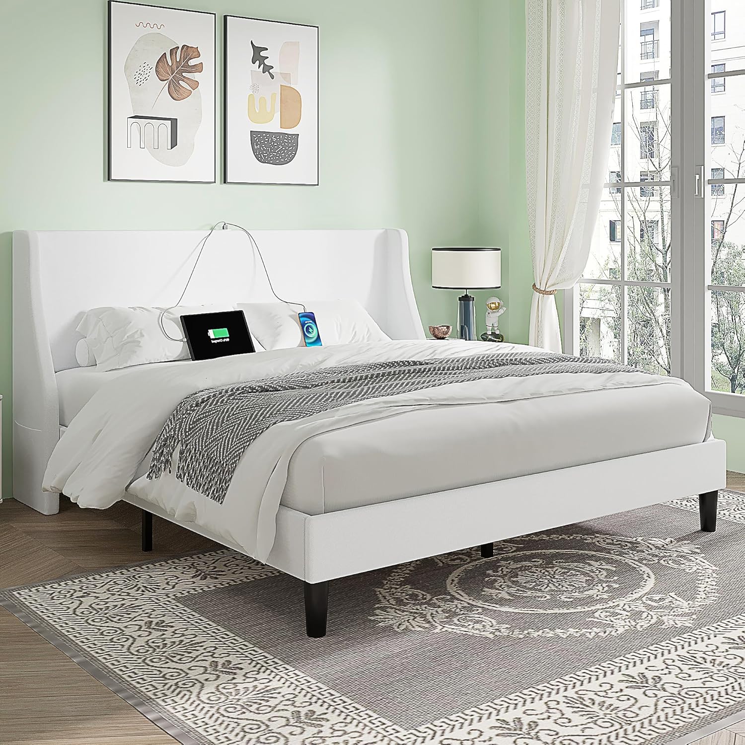 VECELO Bed Frame with Upholstered Wingback Headboard - VECELO