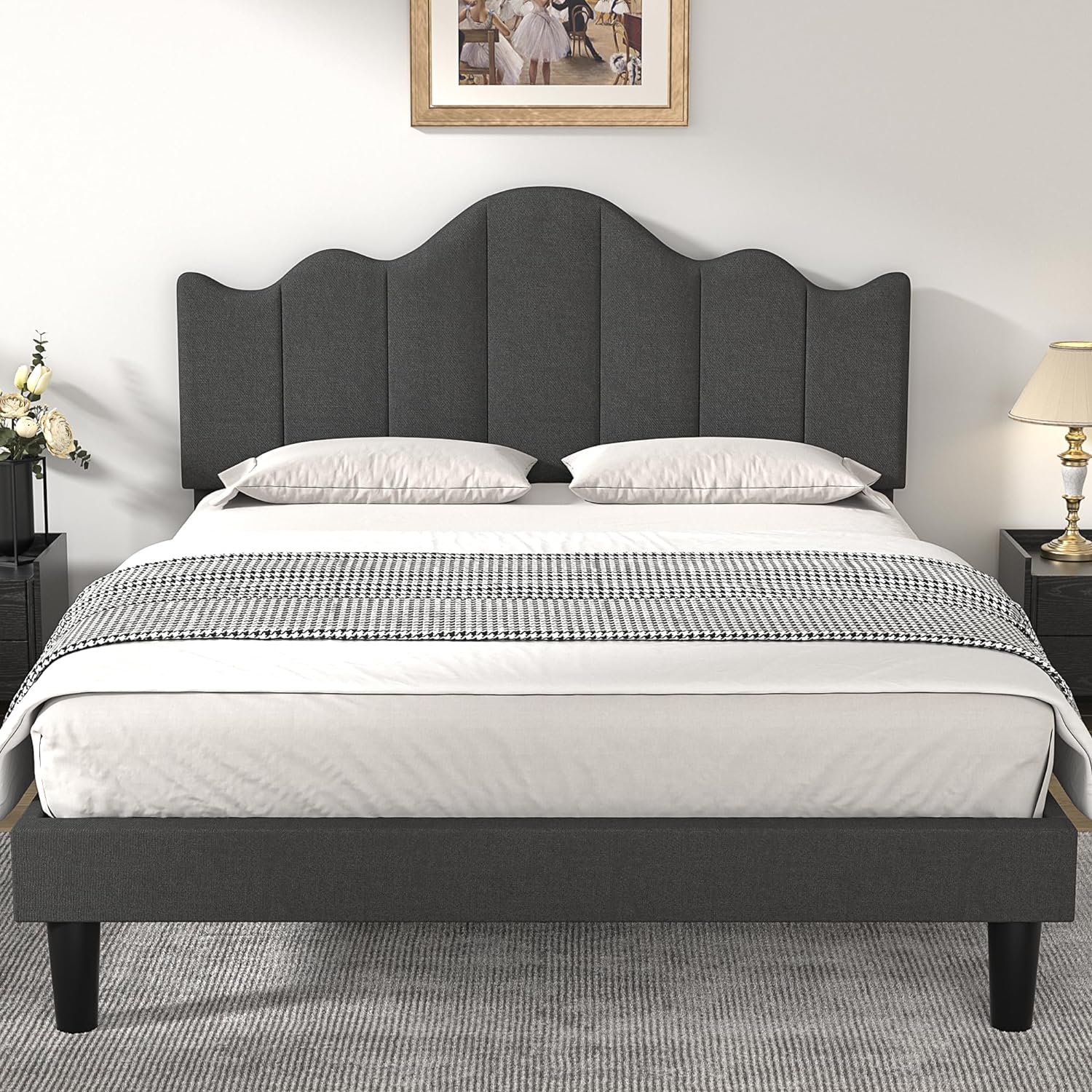 VECELO Upholstered Platform Bed,Mattress Foundation with Headboard - VECELO