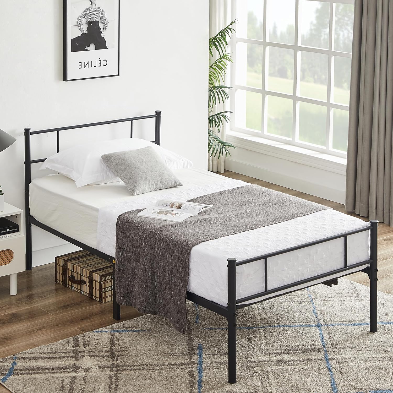 VECELO Platform Bed Frame with Headboard and Footboard, 12'' Under-Bed Storage & Strong Metal Slats Support - VECELO