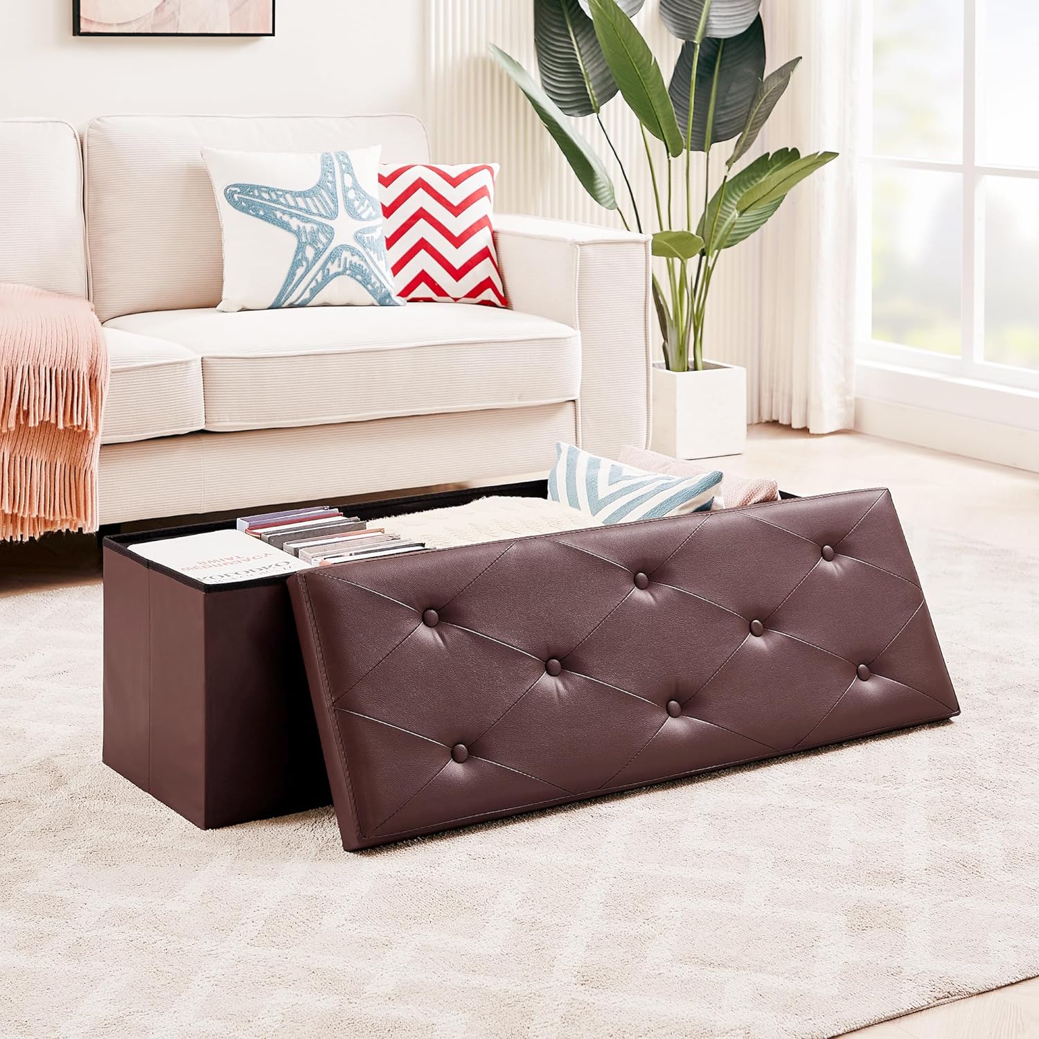 VECELO Storage Ottoman Bench End of Bed 43'' Footstool Footrest Stool Shoestool - VECELO