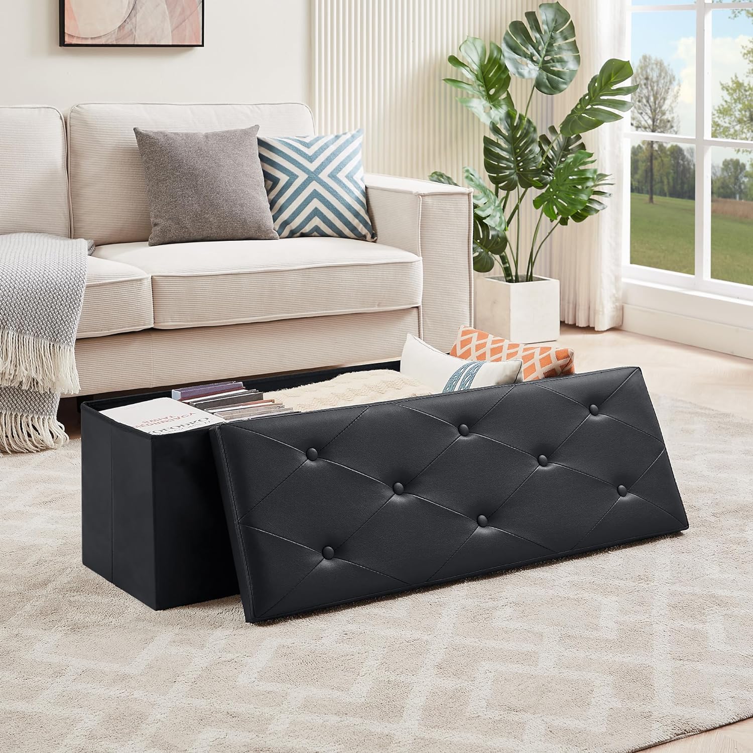 VECELO Storage Ottoman Bench End of Bed 43'' Footstool Footrest Stool Shoestool - VECELO