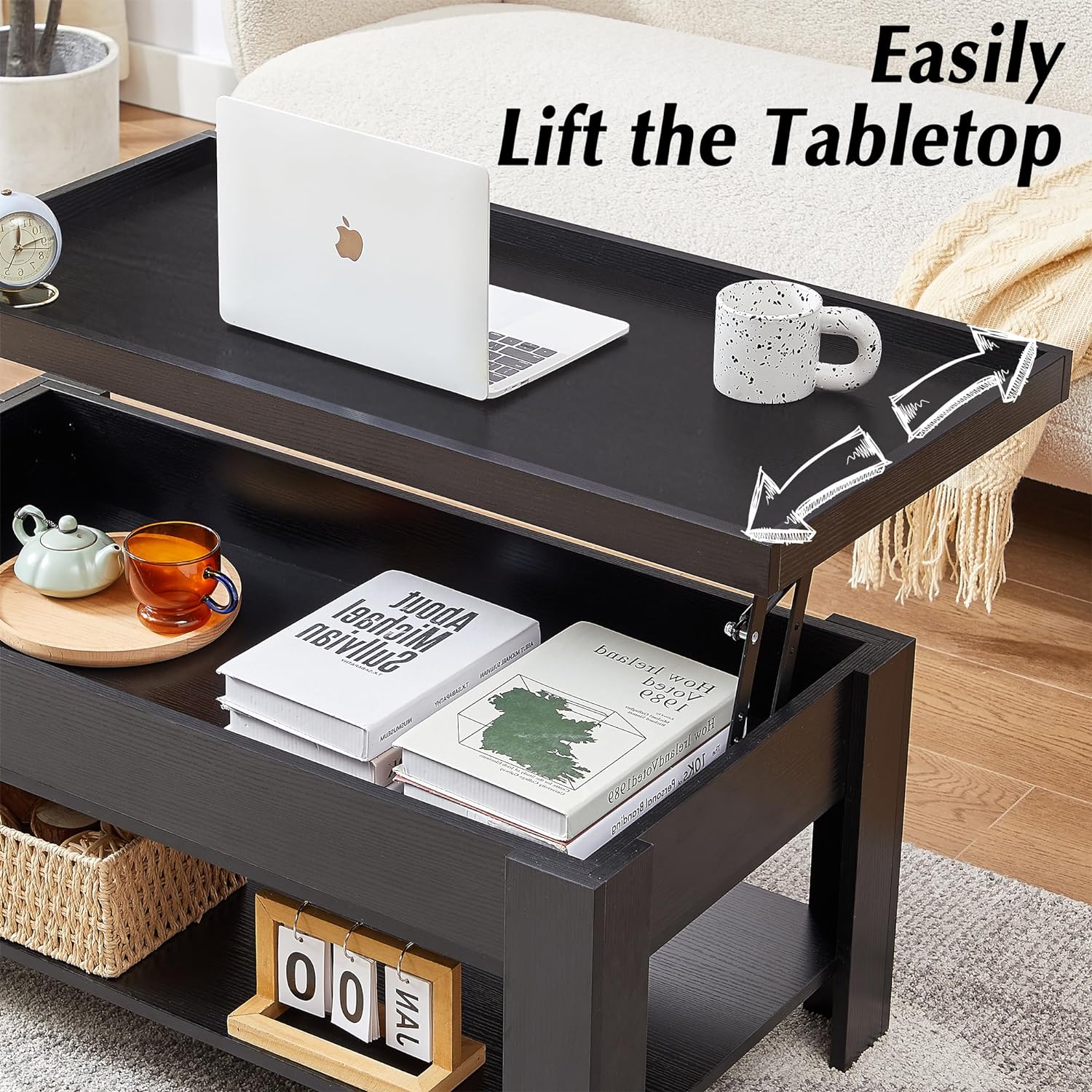 VECELO Lift Top Coffee Table with Storage Shelf - VECELO