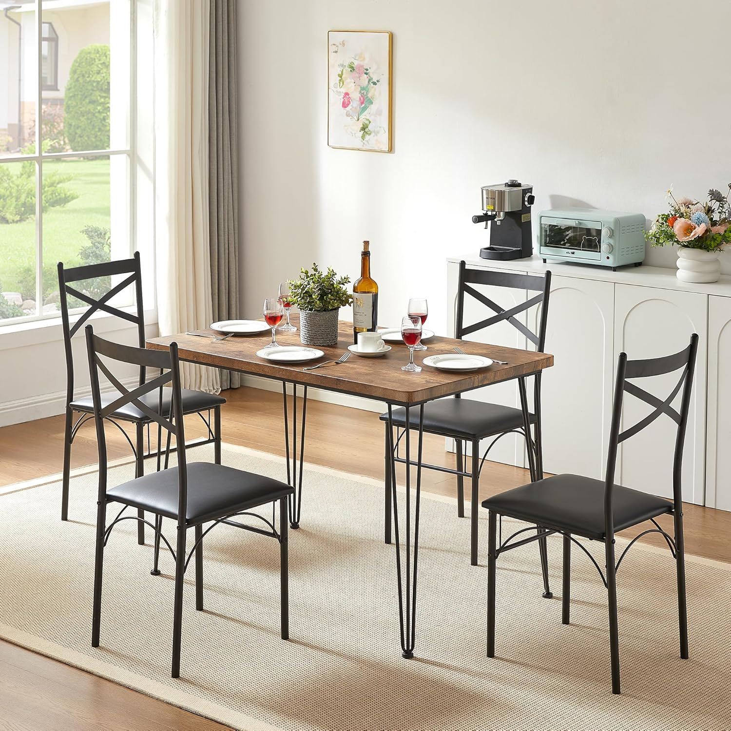 VECELO 5-Piece Modern Rectangular Dining Table Set - VECELO