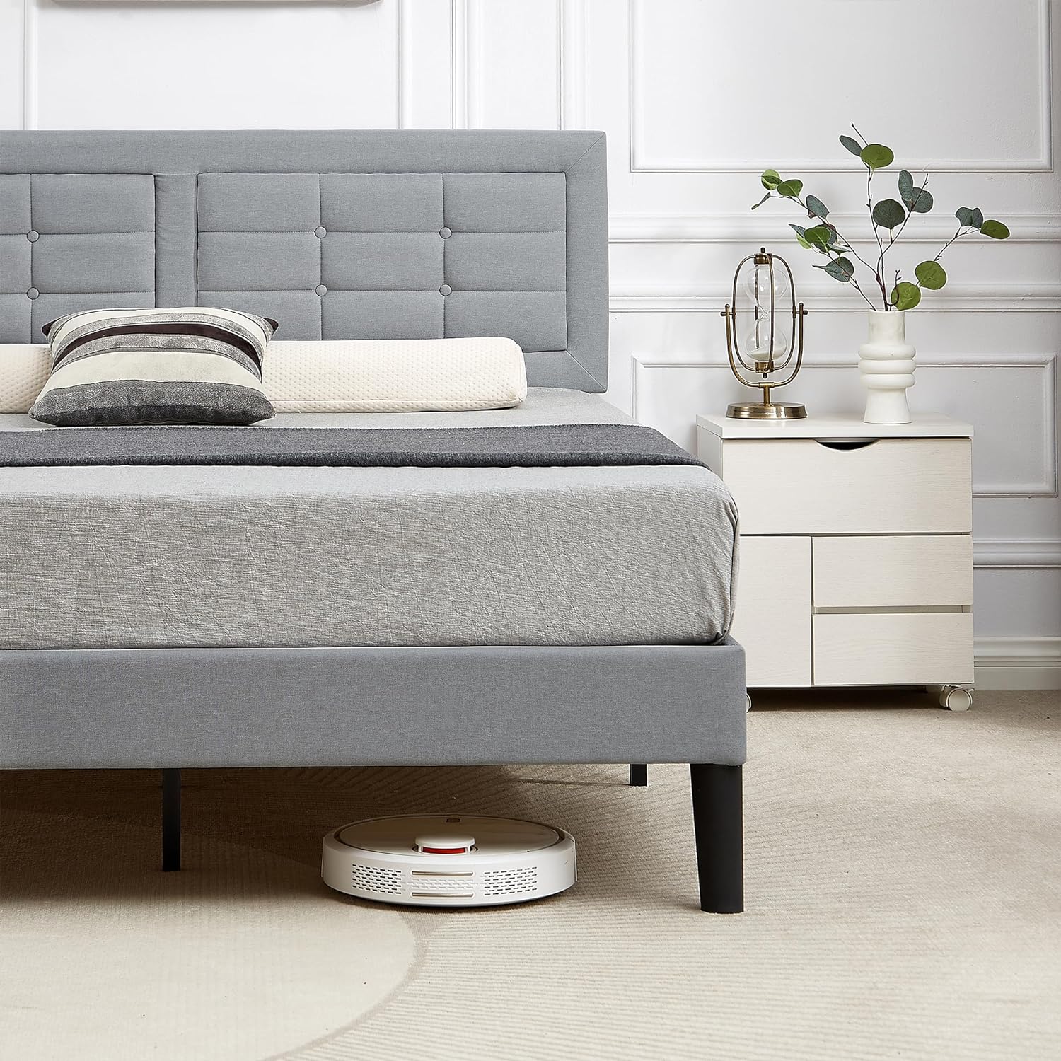 VECELO Upholstered Platform Bed Frame with Height Adjustable Headboard - VECELO