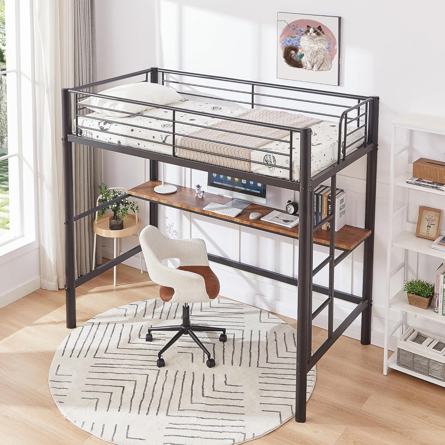 VECELO Metal Twin Size Loft Bed with Desk - VECELO