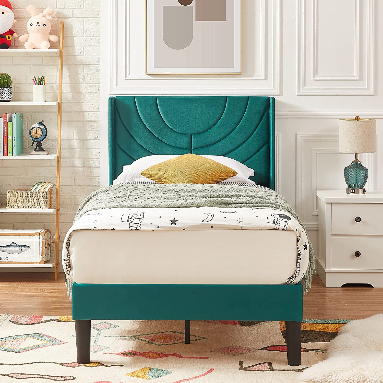 VECELO Upholstered Platform Bed Frame with Adjustable Fabric Headboard - VECELO